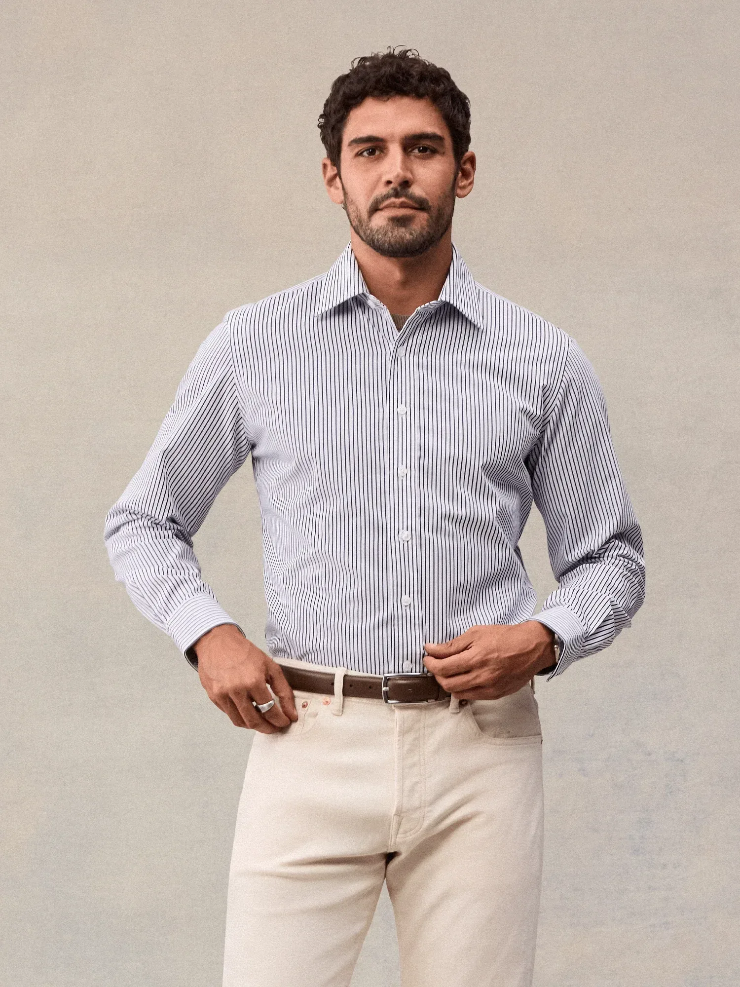 Wide White & Navy Stripe Dress Shirt