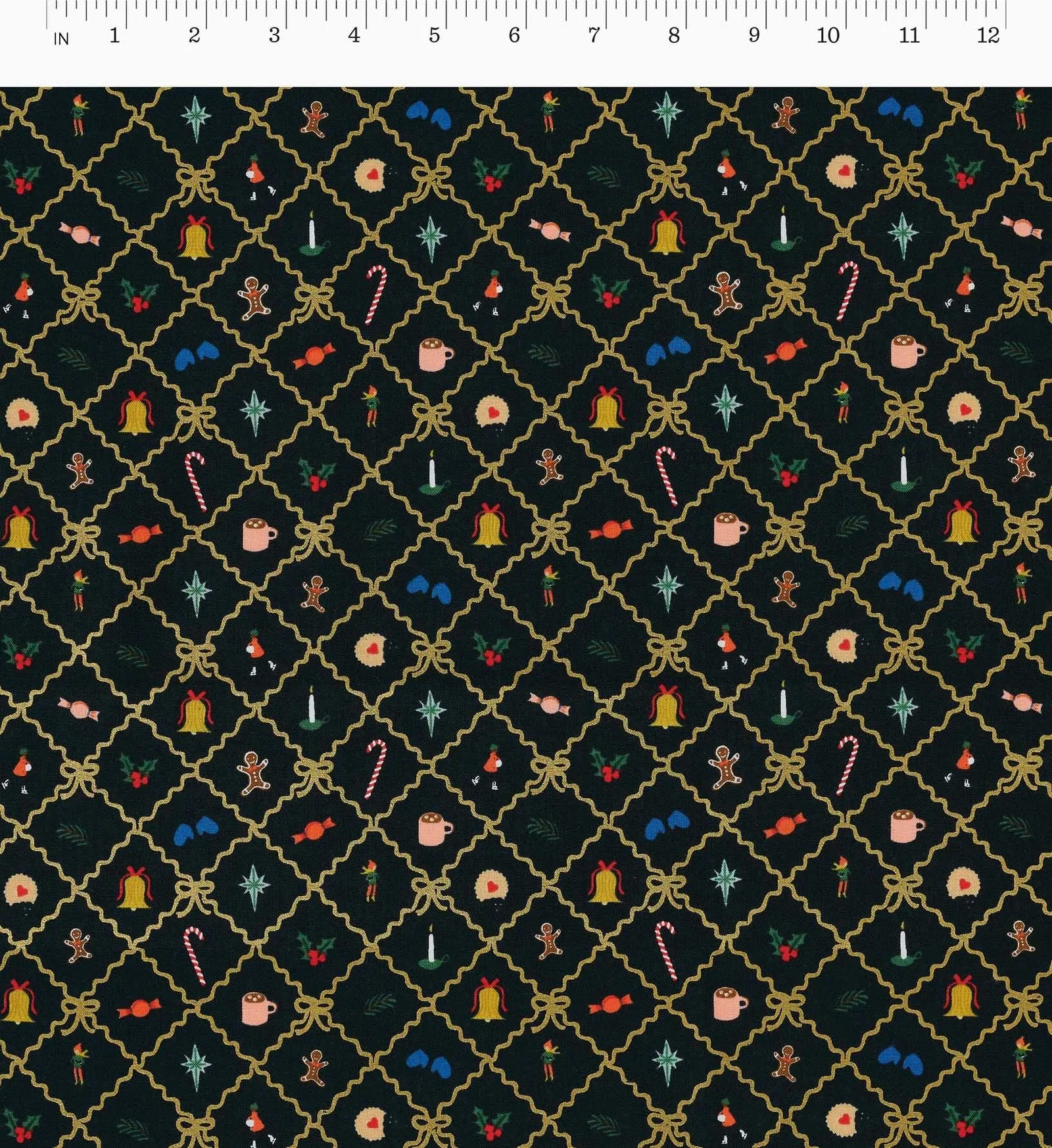 Holiday Argyle Cotton Metallic Fabric – Evergreen and Gold