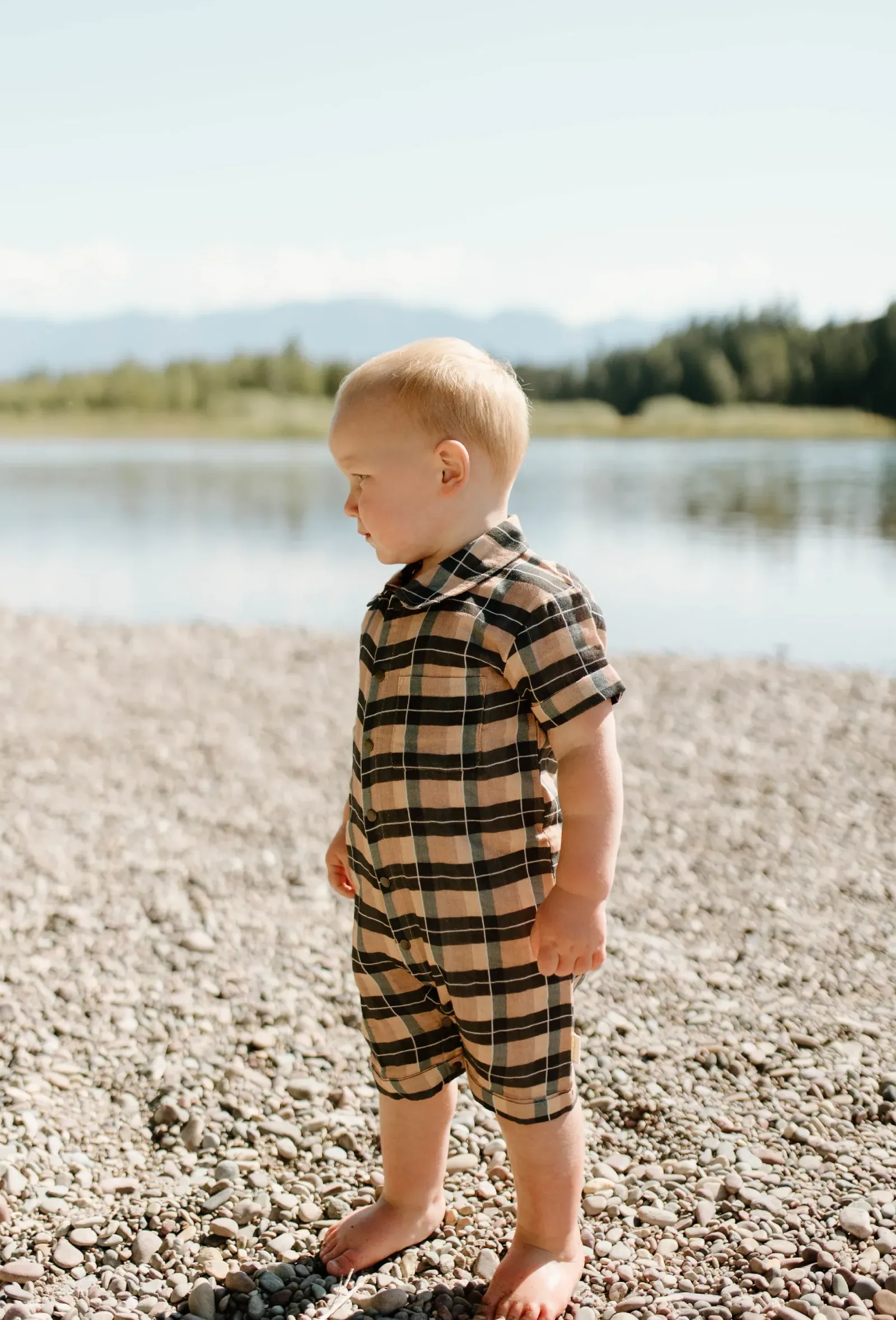 Adobe Chia Plaid – Organic Muslin S/Sleeve Coverall