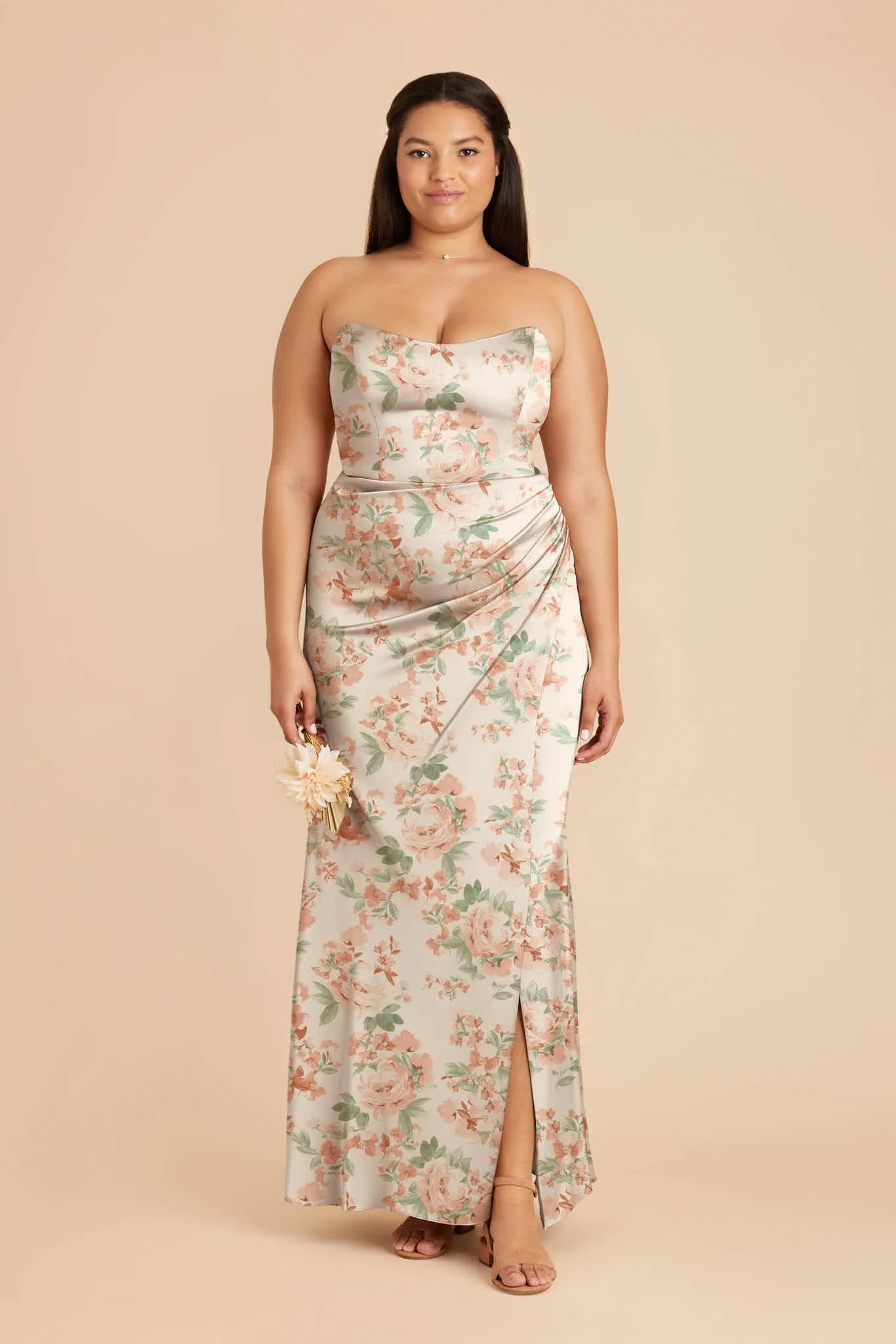 Anne Matte Satin Dress – Dusty Apricot Peonies
