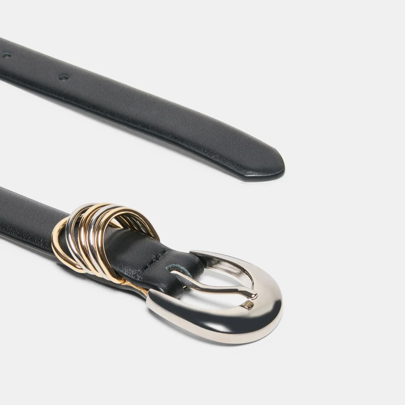 Crescent Buckle Mixed Metal Belt Black