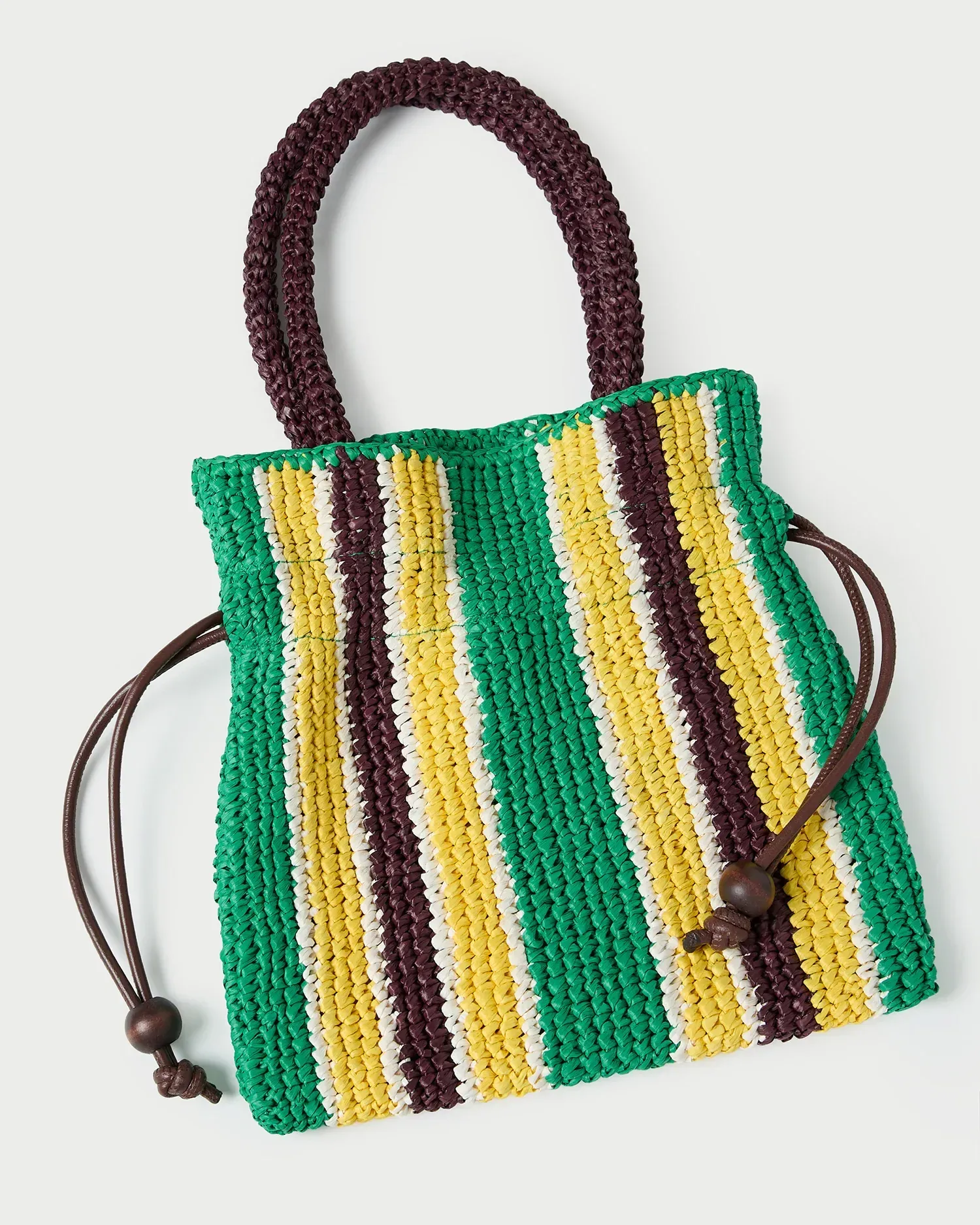 Kylie Green/Yellow Raffia Drawstring Pouch