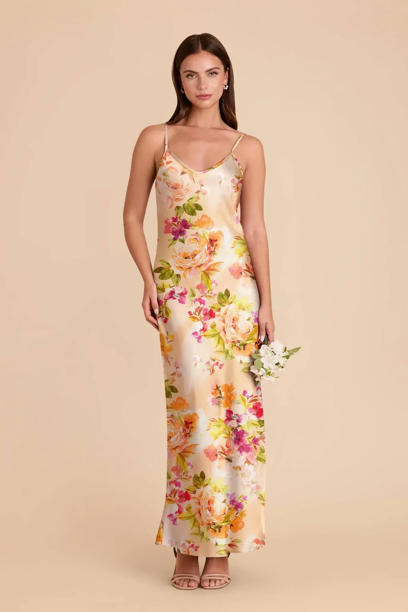 Alice Matte Satin Dress – Coral Sunset Peonies