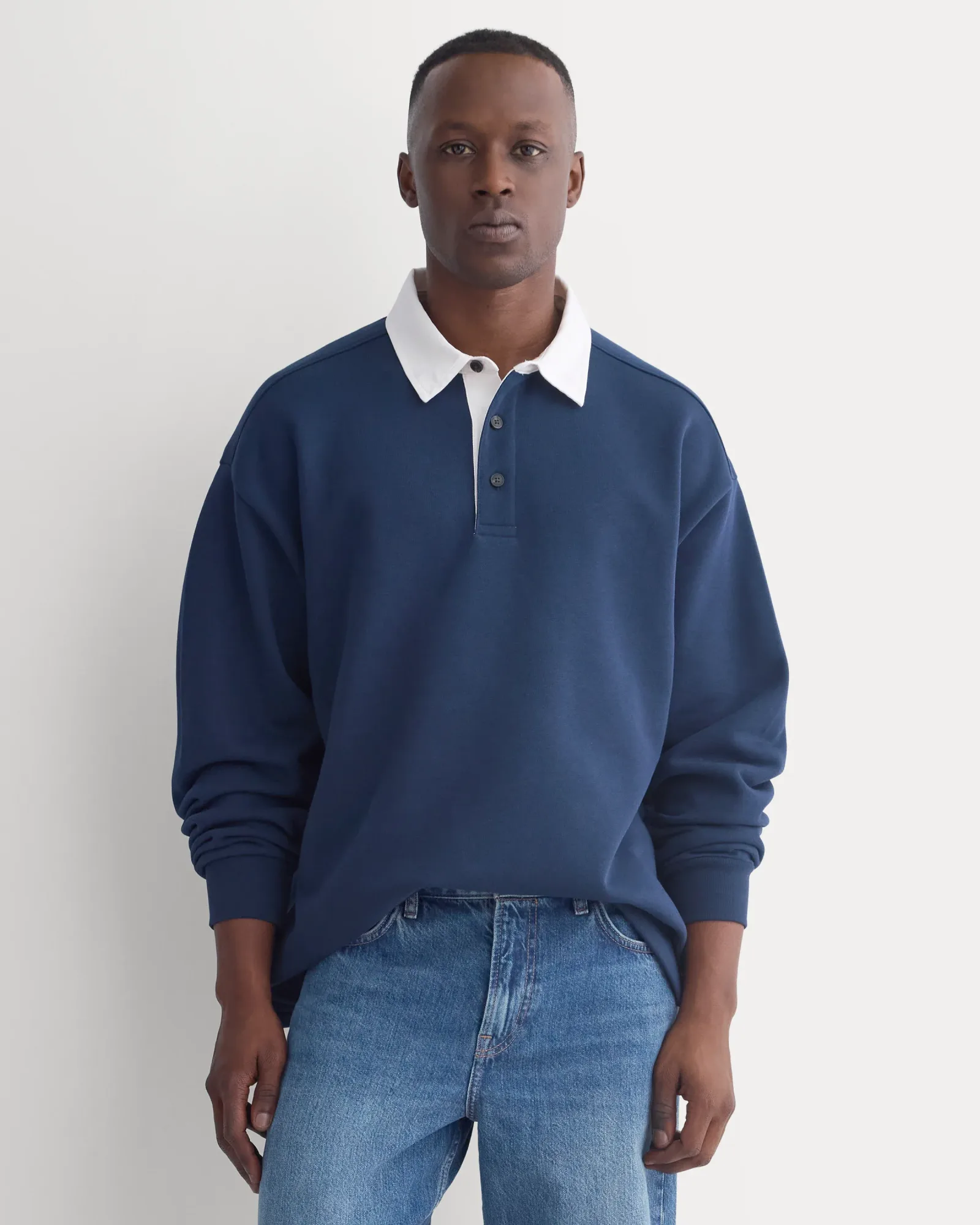 Luxe Fleece Rugby Polo – Deep Navy