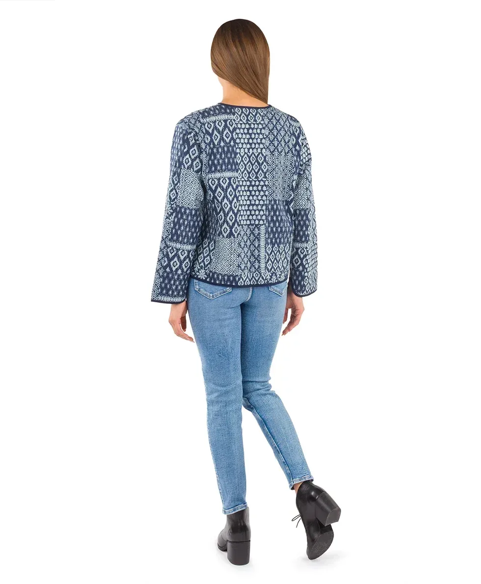 Short Kantha Jacket – Blue Quilted Patchwork