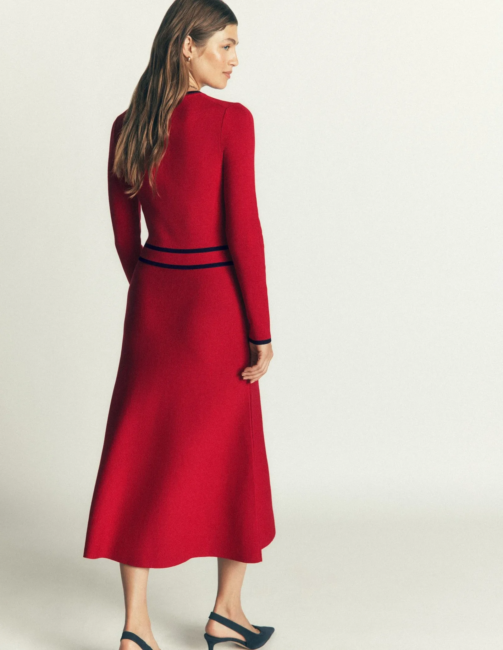 Contrast Tipped Knitted Dress-Merida Red