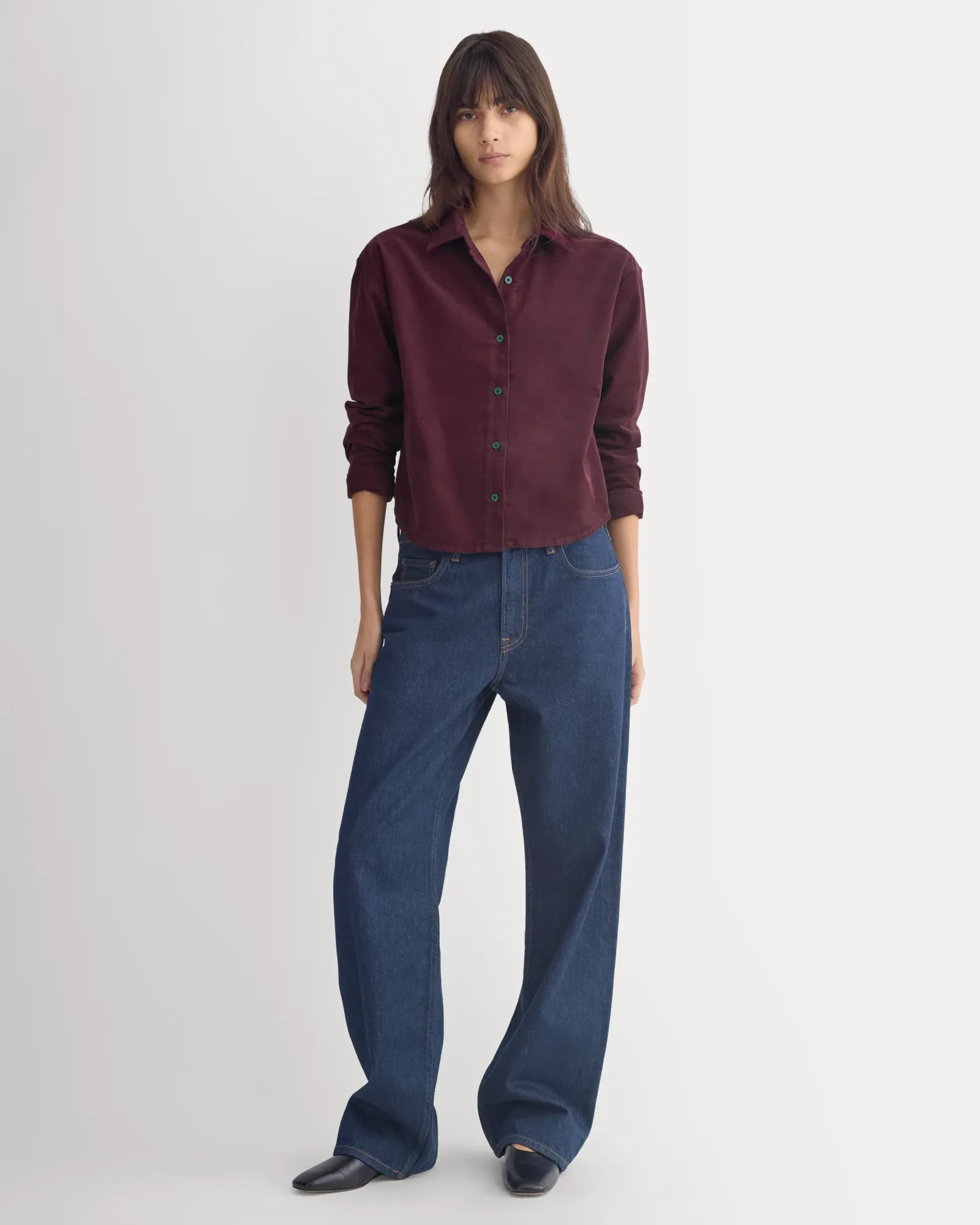 Cropped Shirt in Pinwale Corduroy – Deep Plum