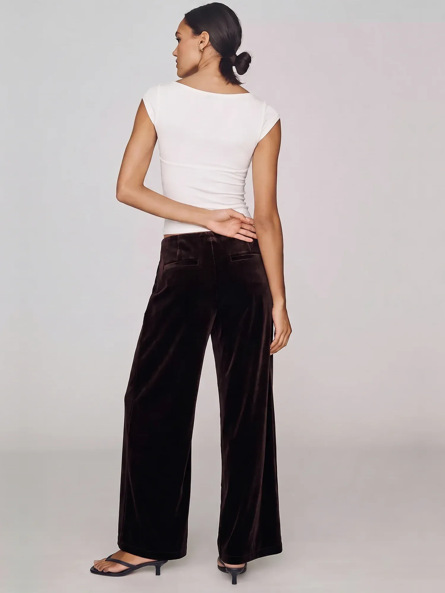 Fold Detail Velvet Wide Leg Pants