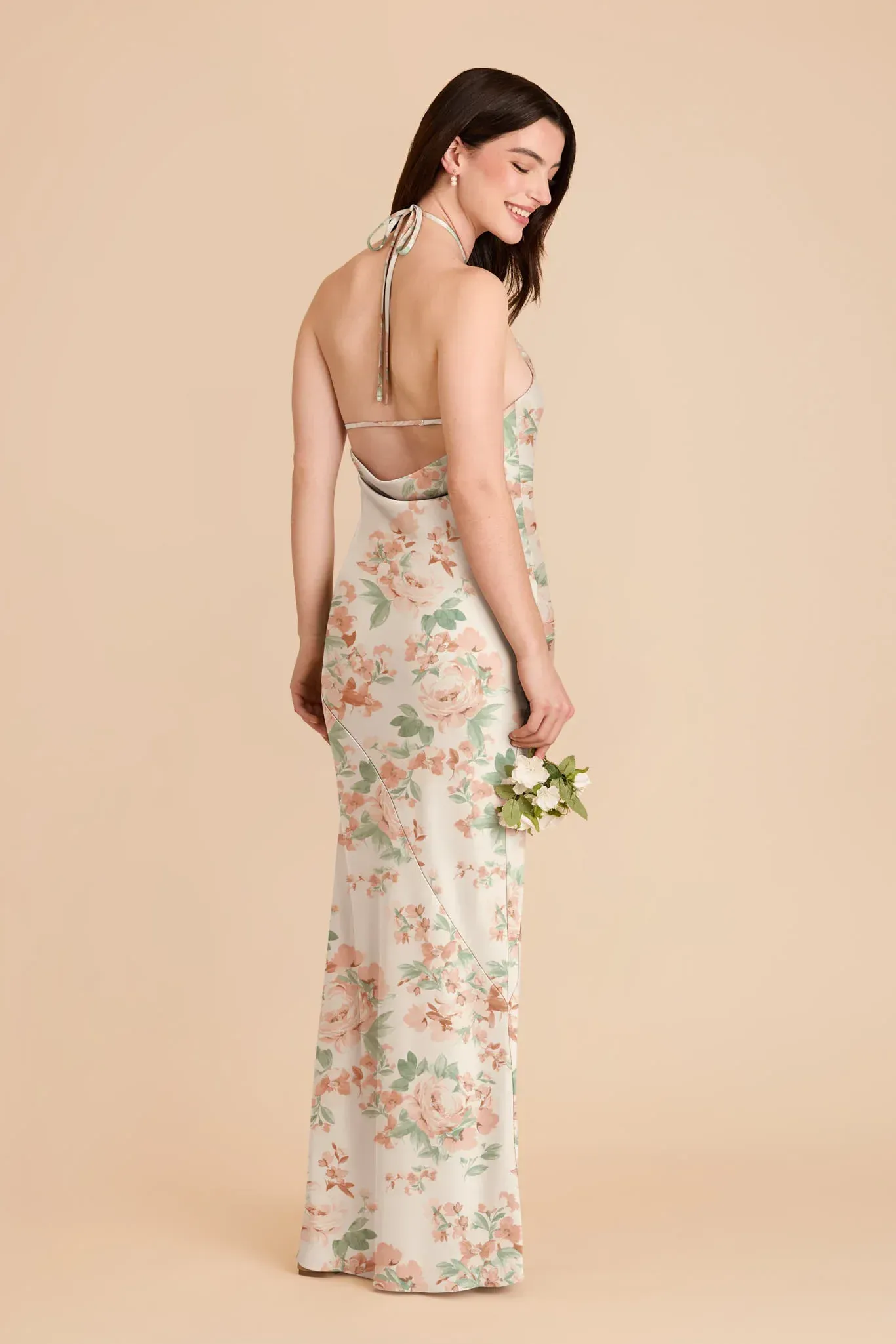 Ariel Matte Satin Dress – Dusty Apricot Peonies