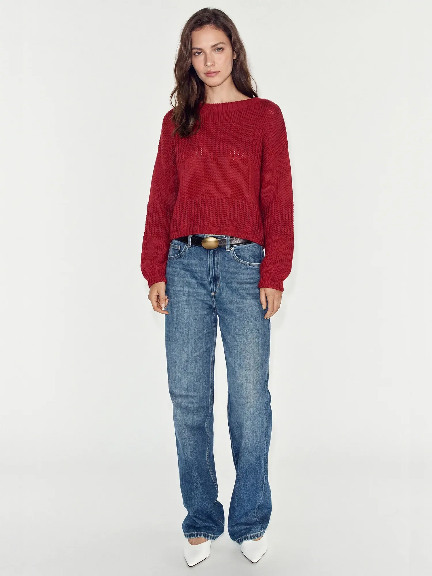 Open Knit Drop Shoulder Sweater