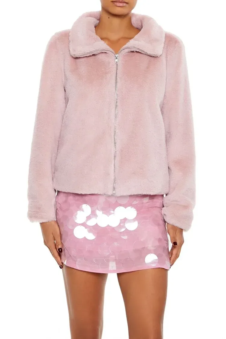 Faux Fur Zip-Up Coat