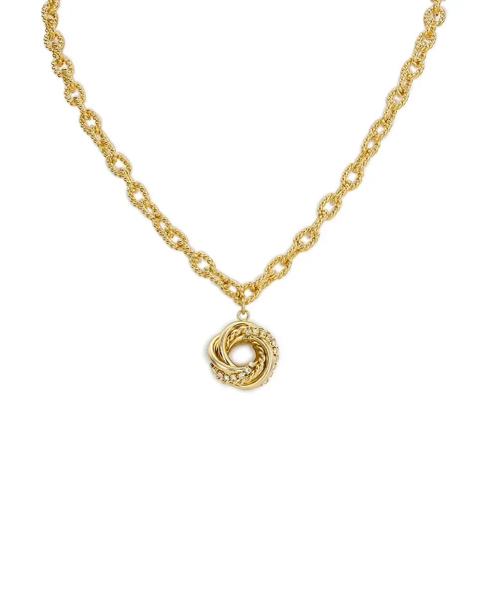 Rope Knot Y Necklace – Twisted Knot Collection – Worn Gold
