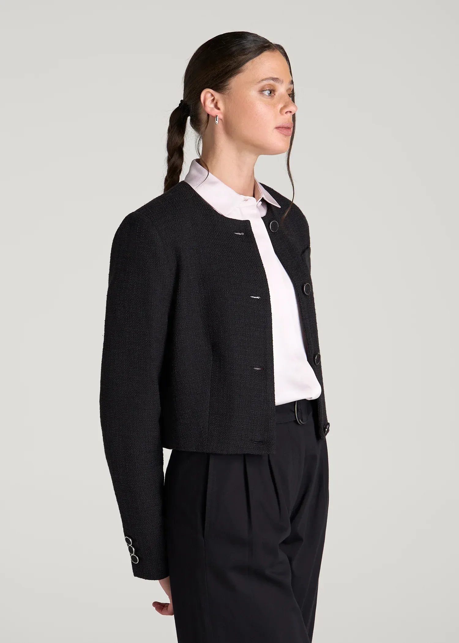 Cropped Jackie Tweed Blazer for Tall Women in Black
