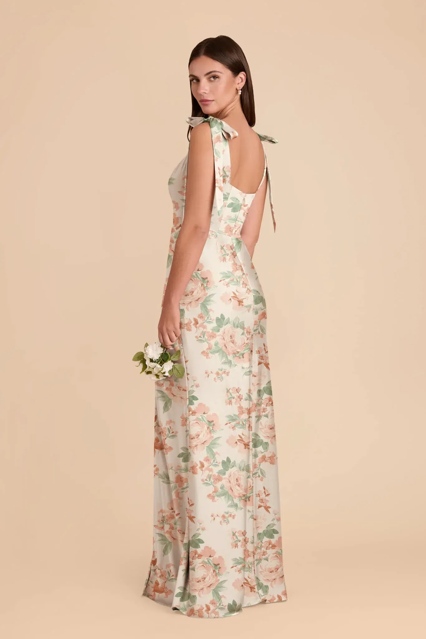 Alex Matte Satin Dress – Dusty Apricot Peonies