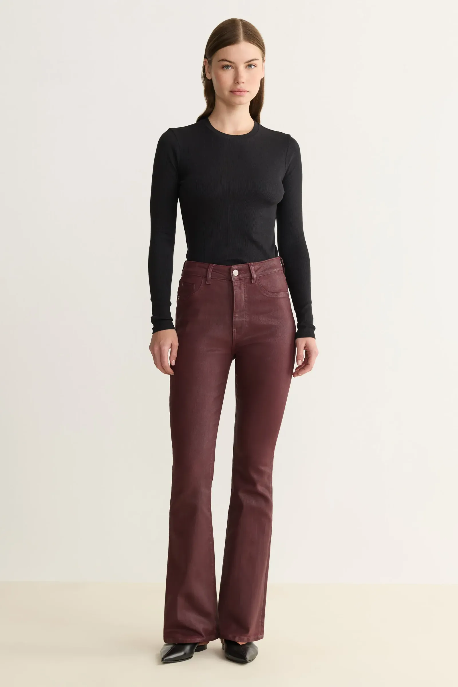 NAO STRETCH – HIGH RISE BOOTCUT JEANS – COATED OXBLOOD