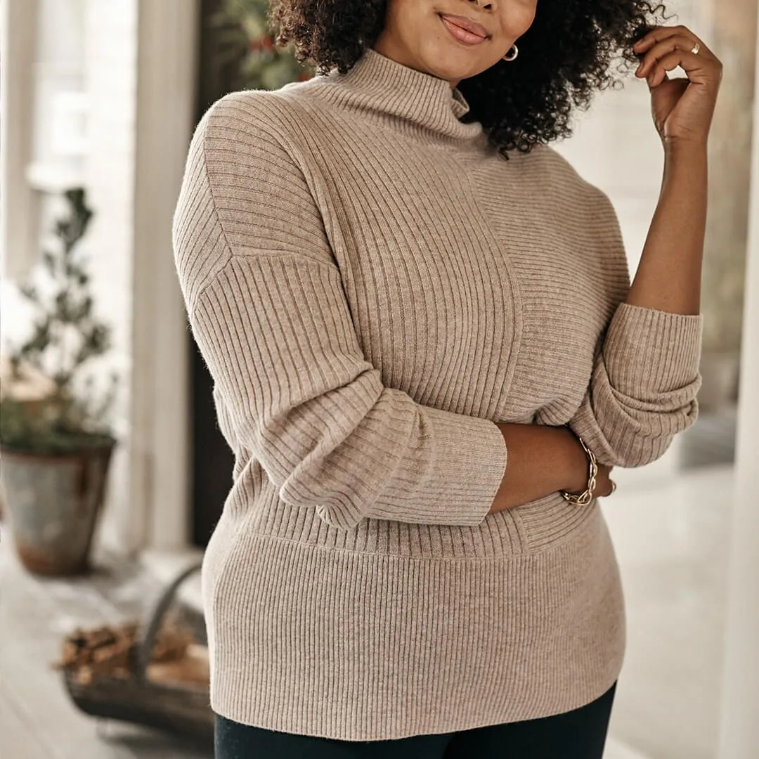 The Luxe Cashmere Blend Funnel Neck Sweater – Toffee