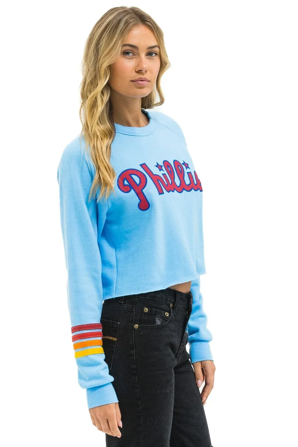 Phillies Rugby Stitch Cropped Crew Sweatshirt – Sky