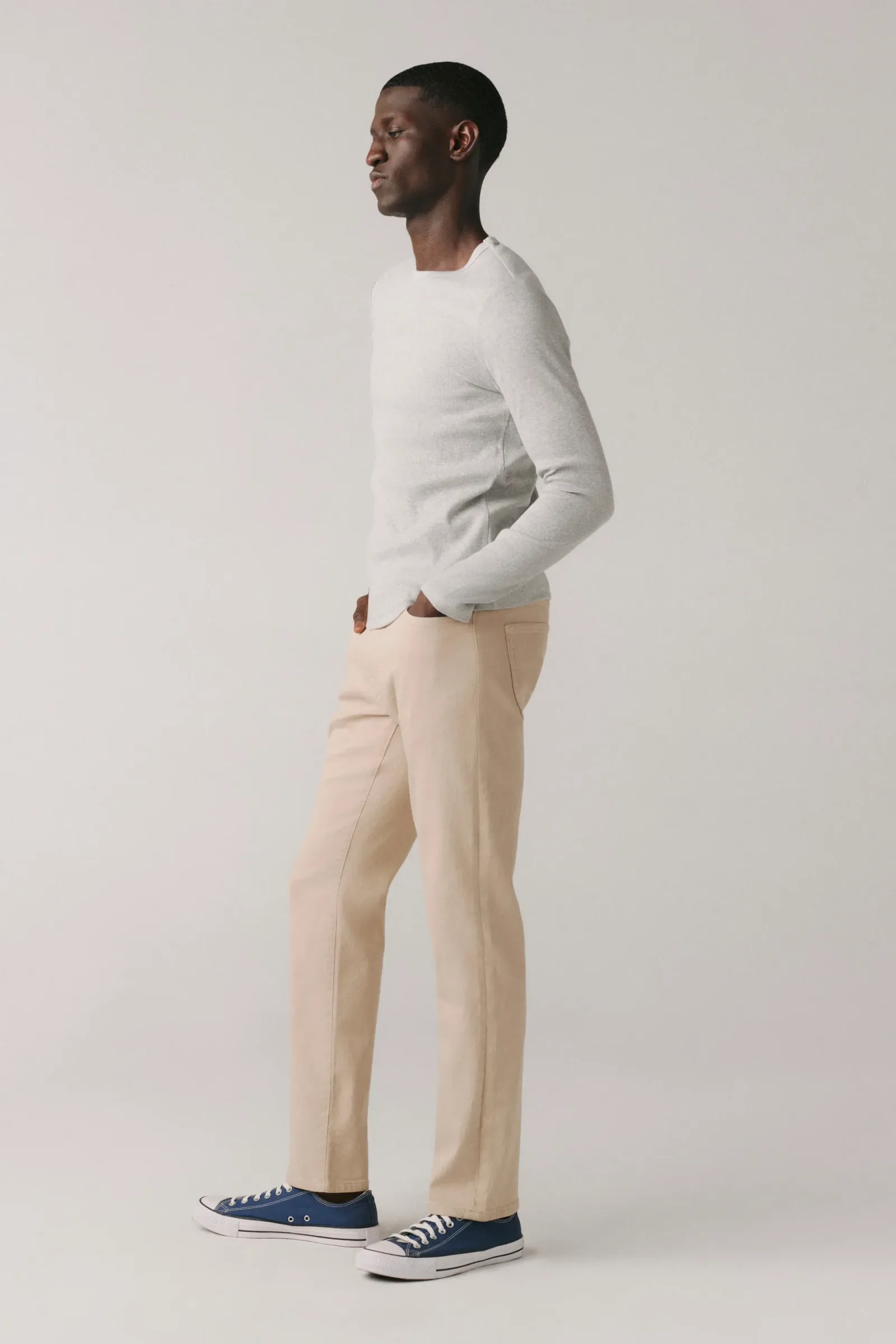 Ams – Twill Slim Pants – Beige Stone