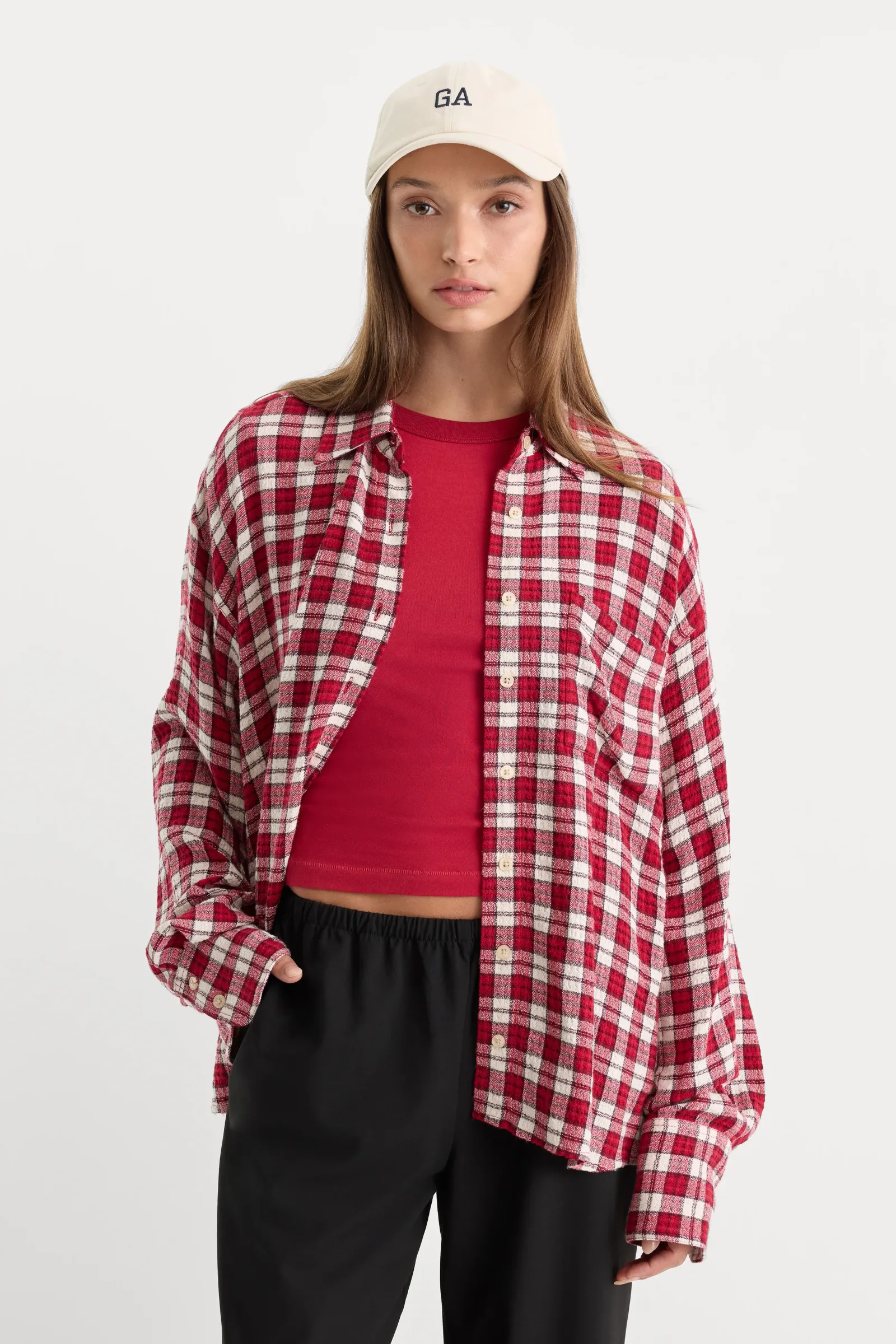 The Crinkle Easy Shirt – Carmine Plaid