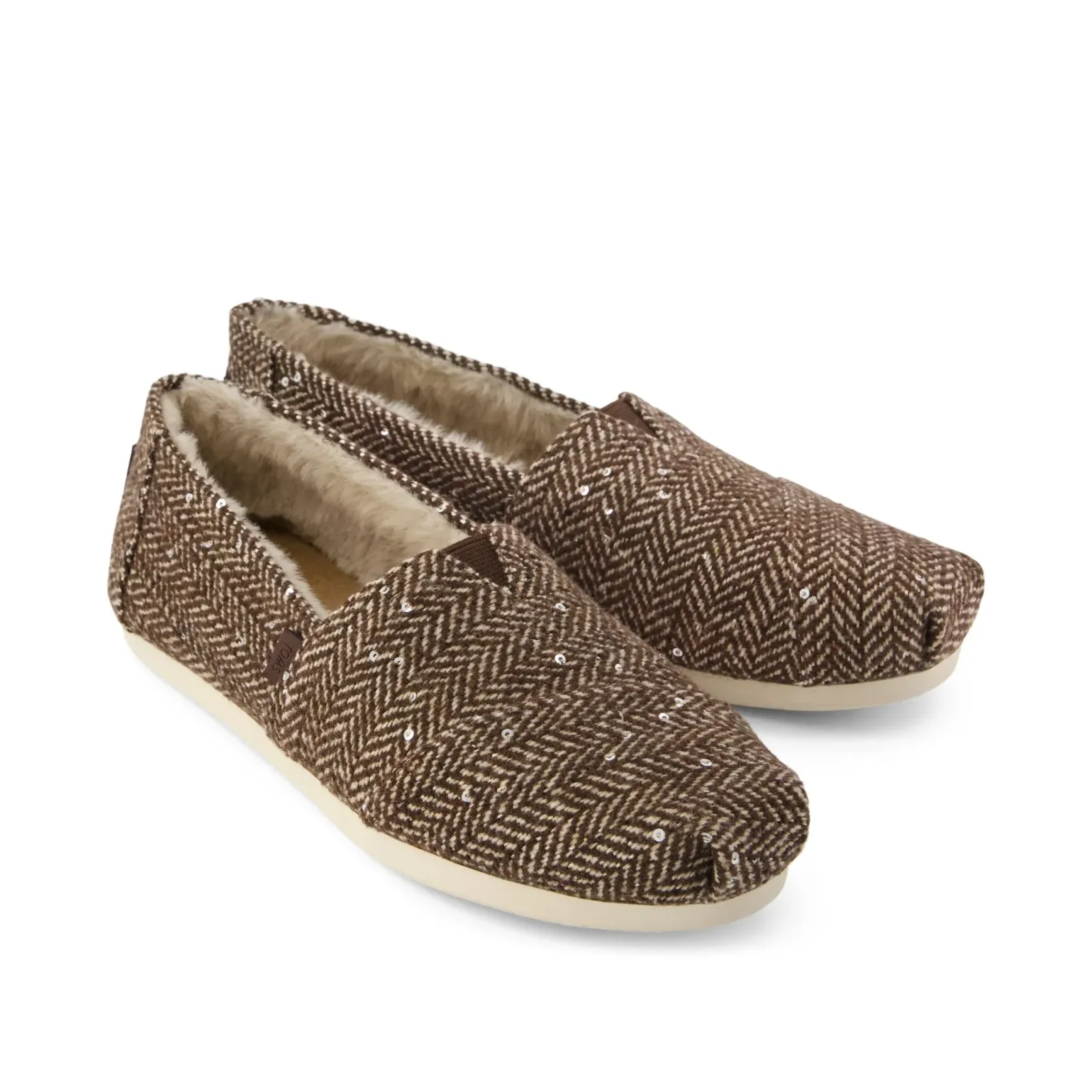 Womens Alpargata Classic Hot Cocoa Sequin Herringbone w/ Faux Fur