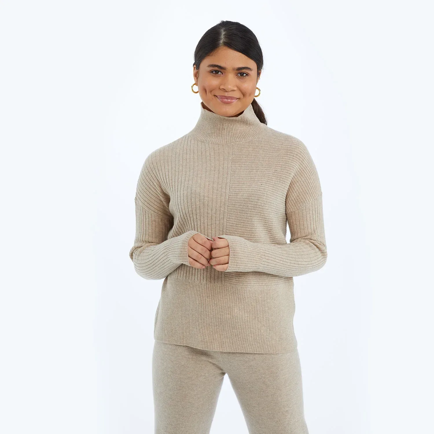 The Luxe Cashmere Blend Funnel Neck Sweater – Toffee
