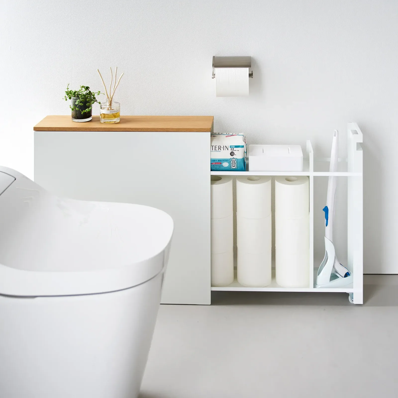 Pull-Out Bathroom Storage Cabinet – Steel + Wood