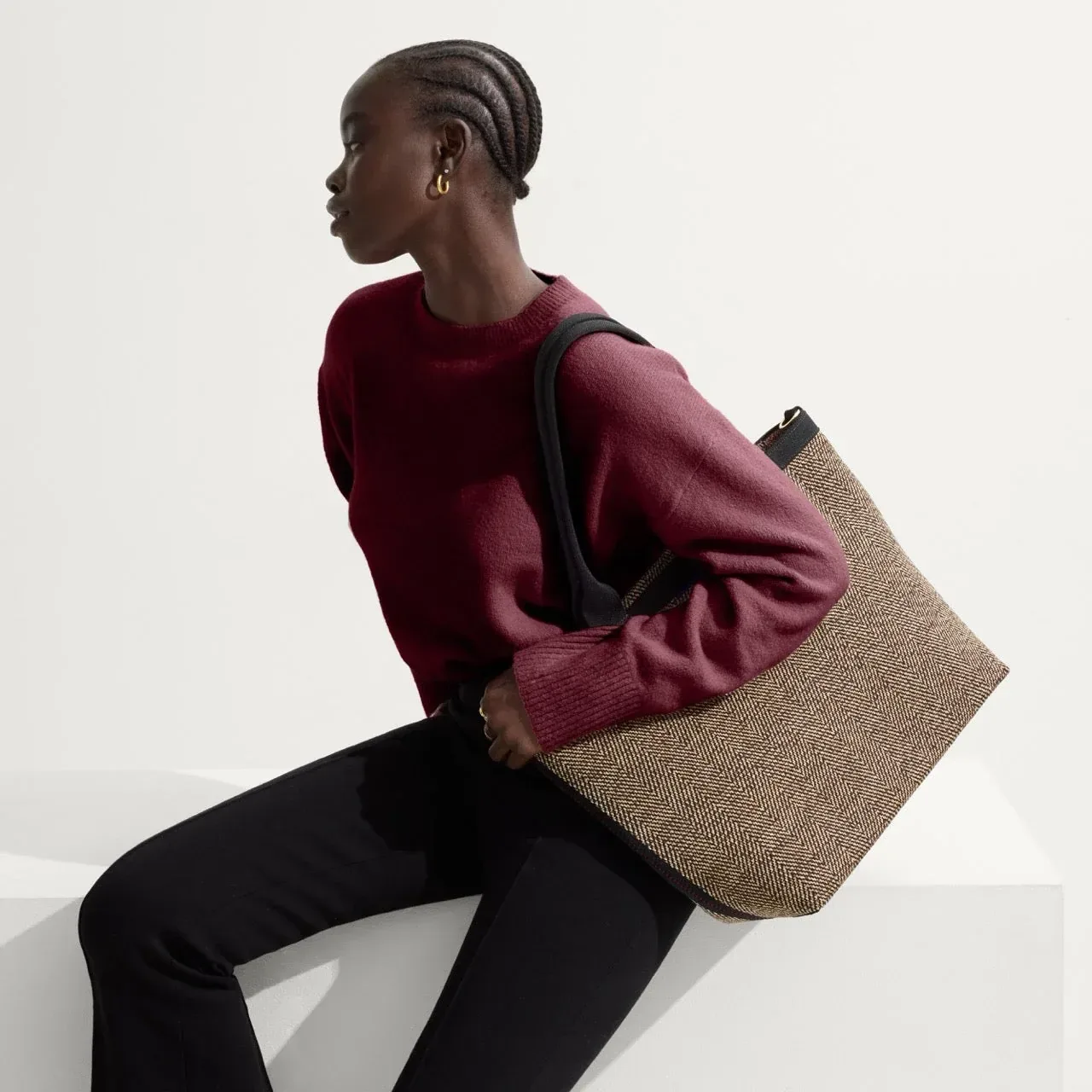 The Lightweight Zip Tote – Cacao Herringbone