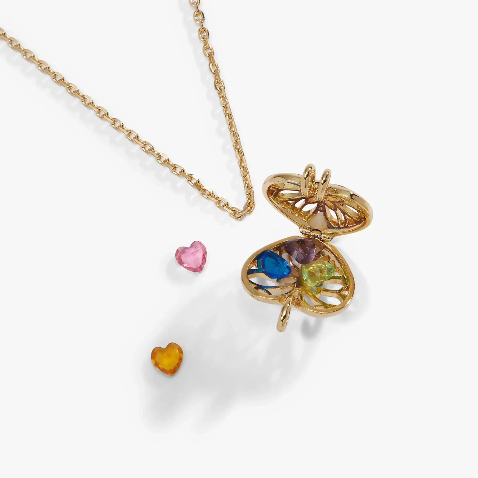 Heart & Butterfly Birthstone Shaker Necklace