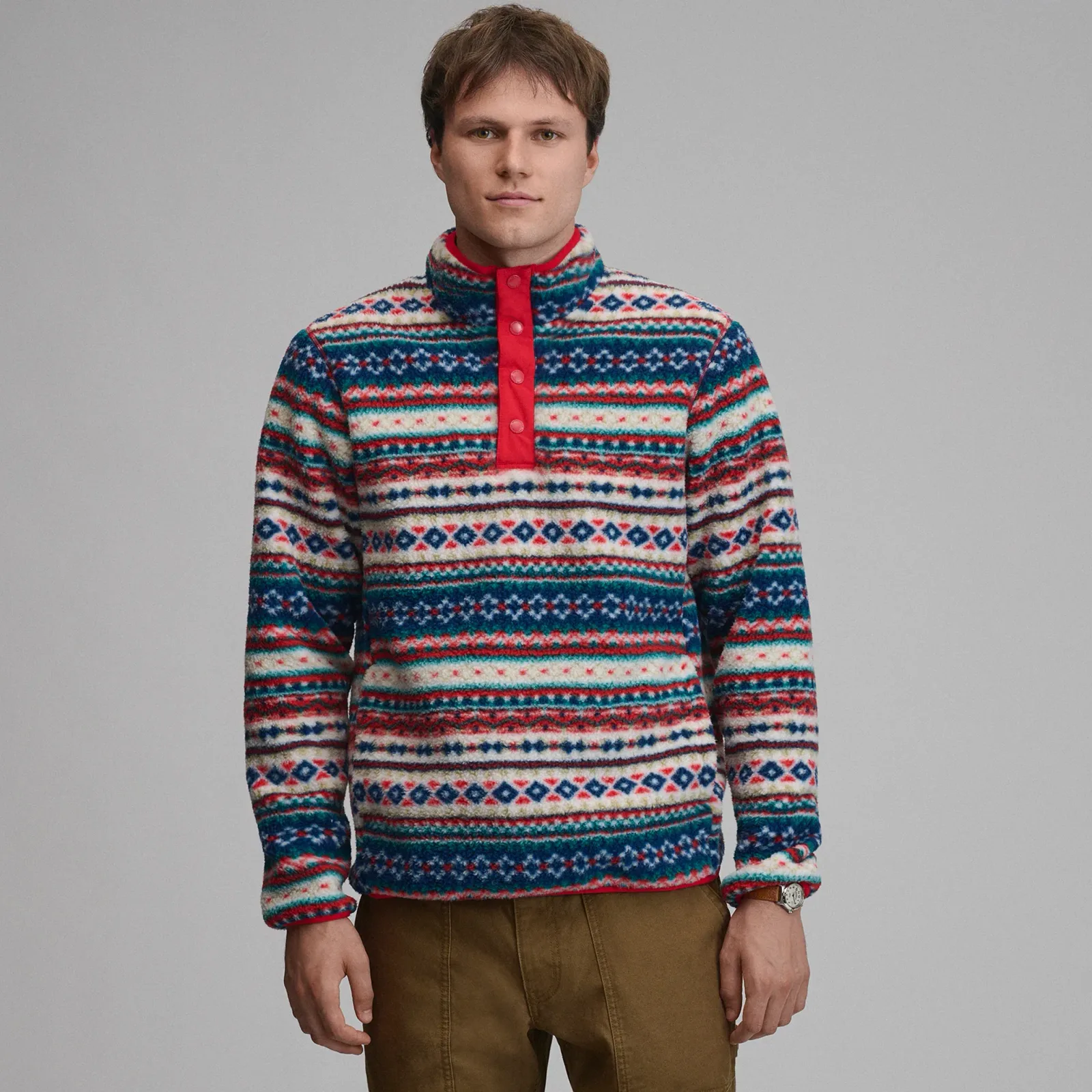 Men's Journey Snap-Mock Print Fleece Pullover