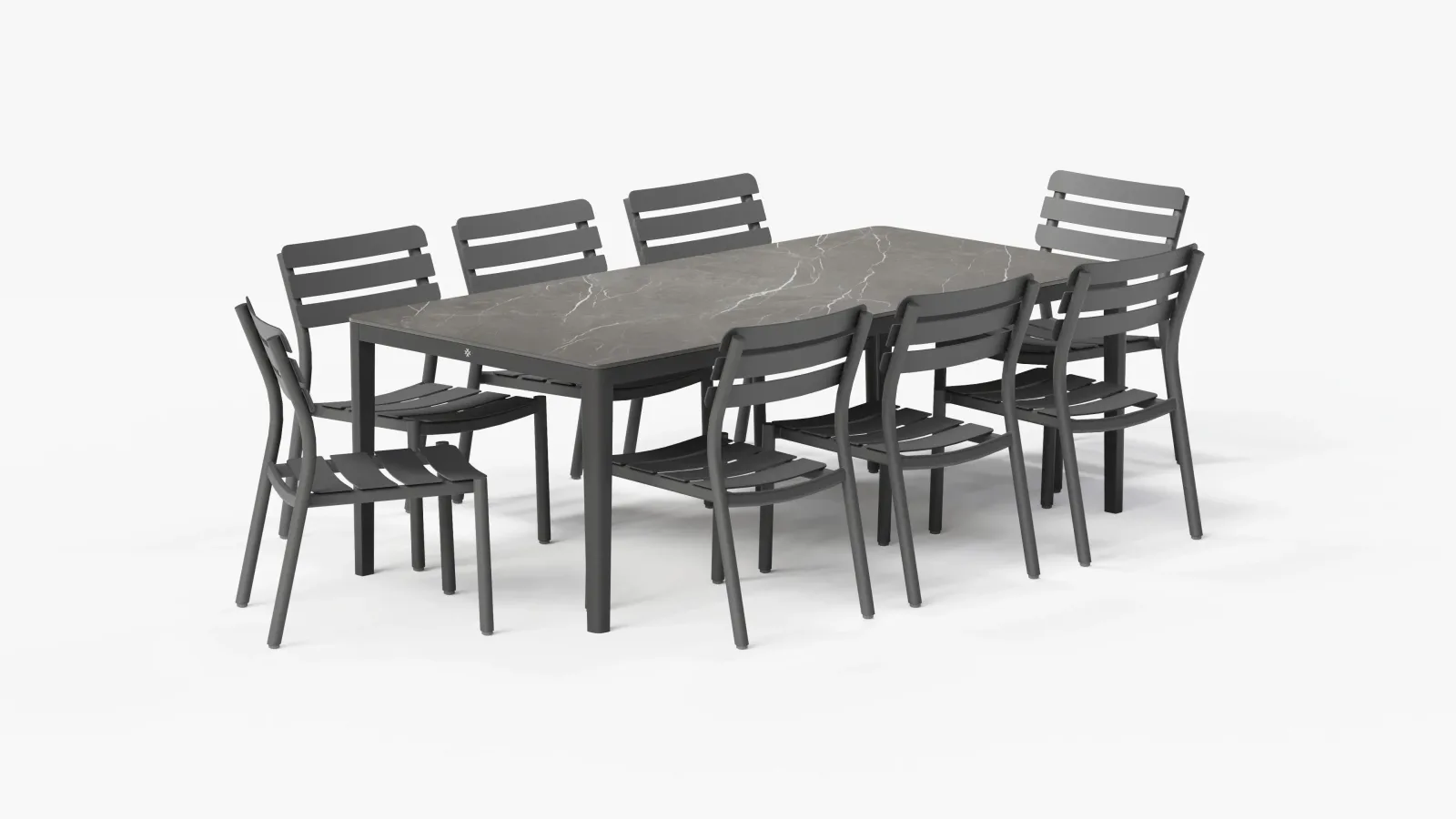 OuterStone Outdoor Dining Table + 8 595 Dining Armless Chairs