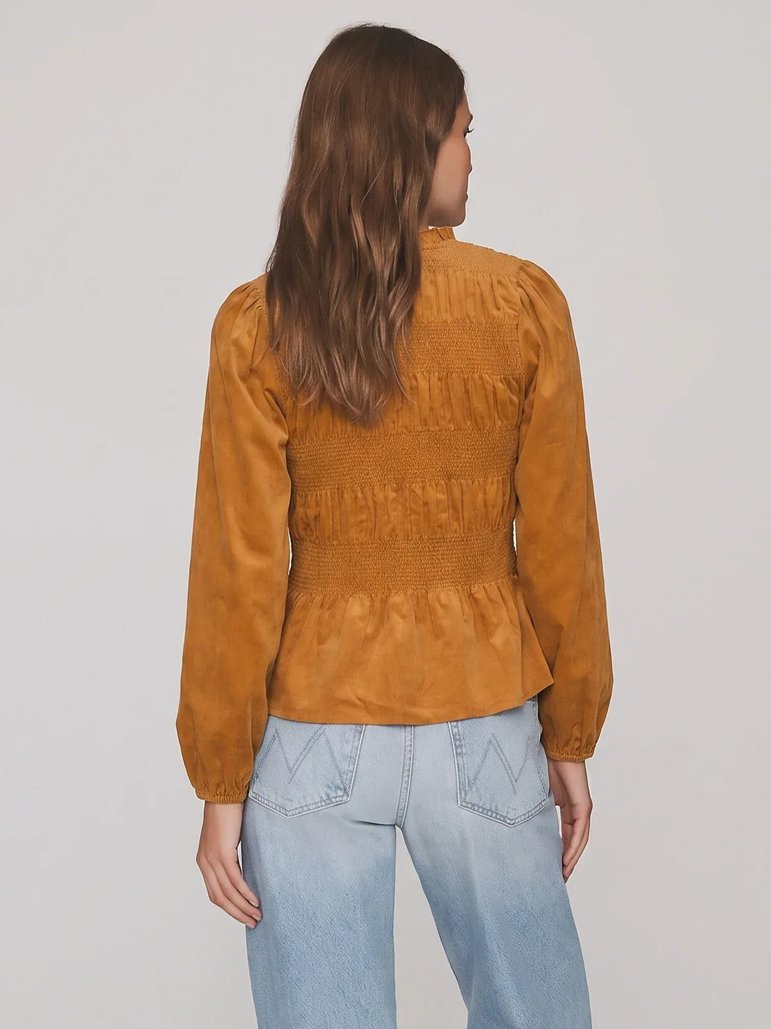 Longsleeves Button Front Textured Peplum Blouse