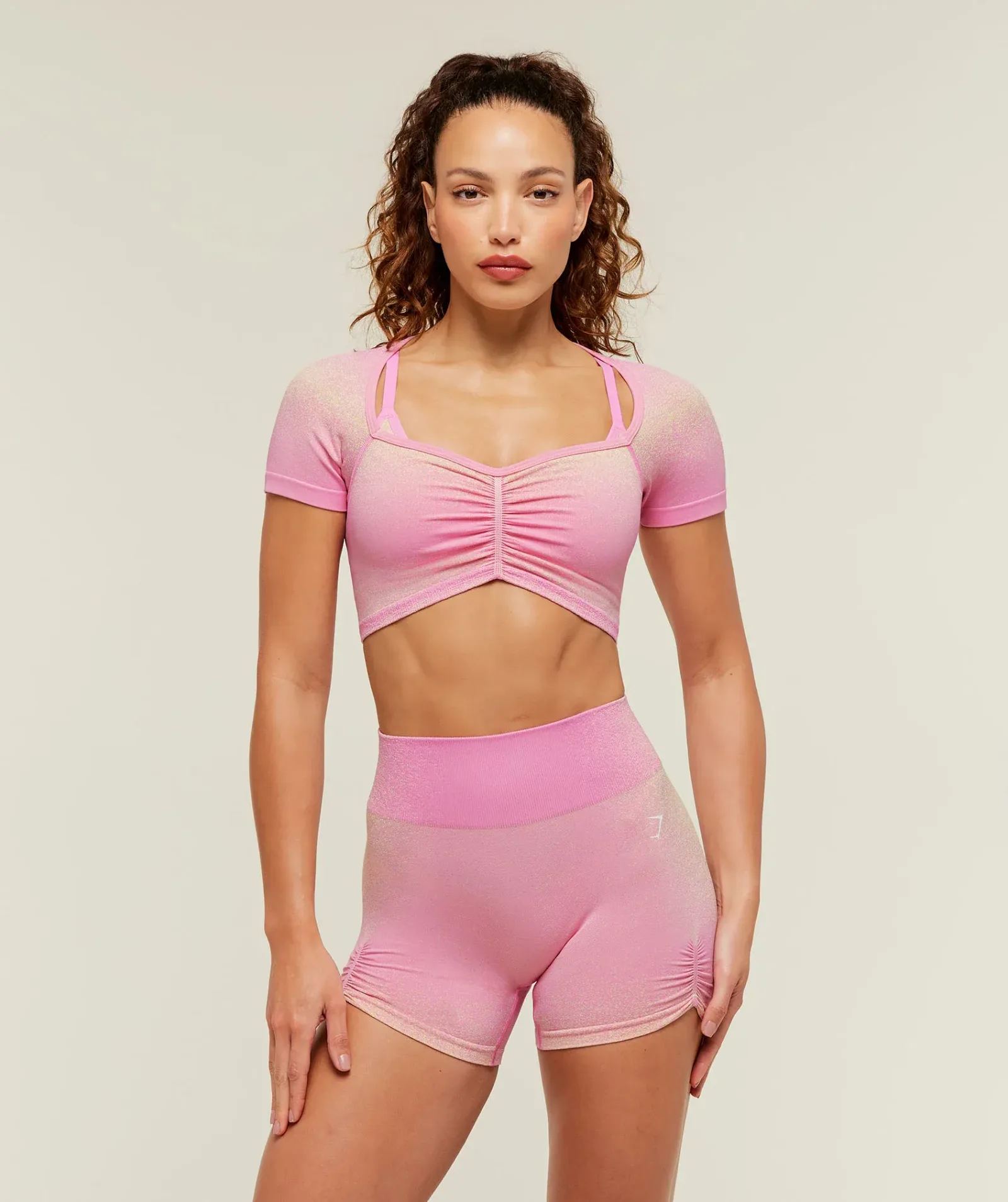 Gymshark Blush Seamless Short Sleeve Top – Focus Pink/Sorbet Yellow