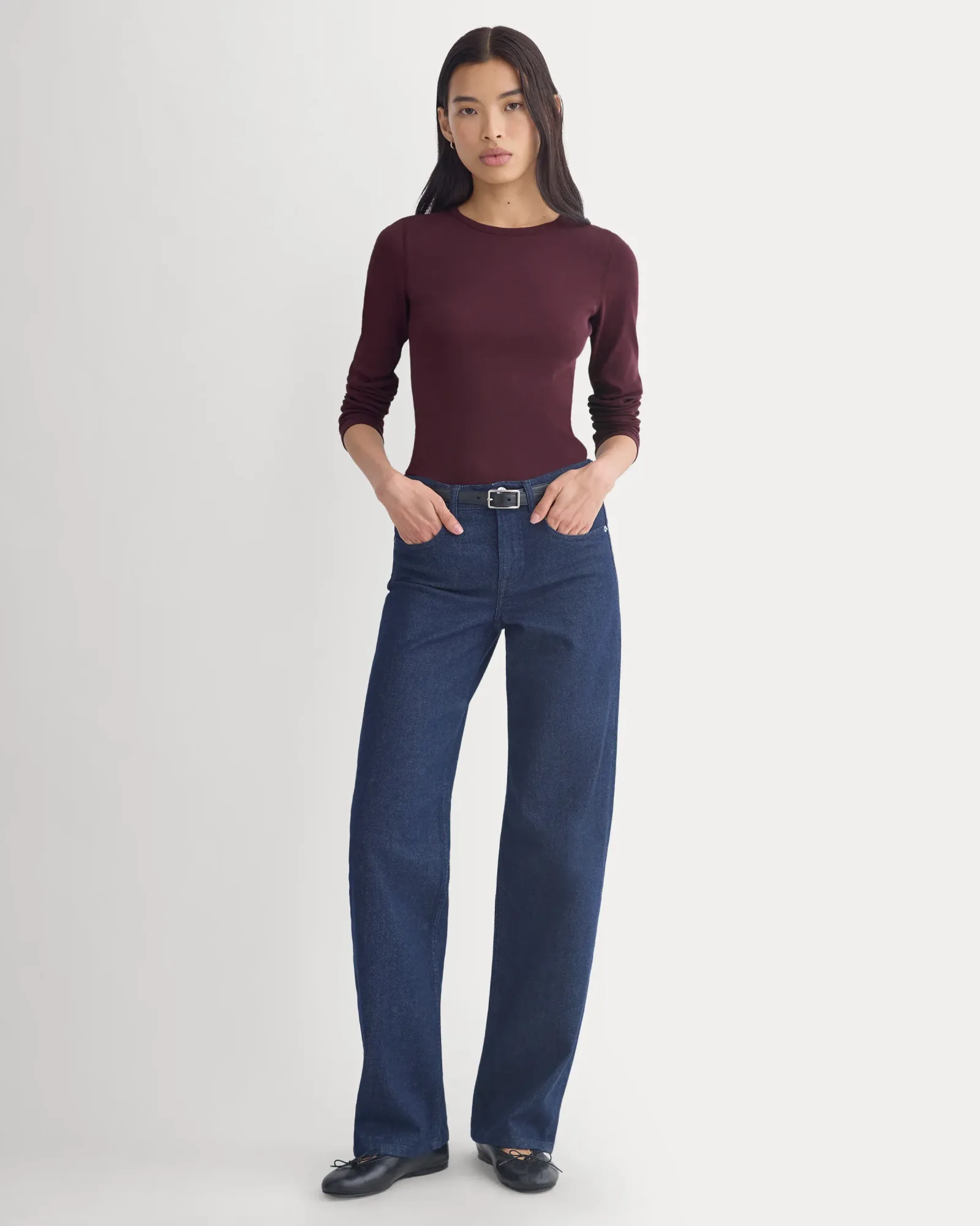The Luxe Rib Long-Sleeve Crew – Deep Plum