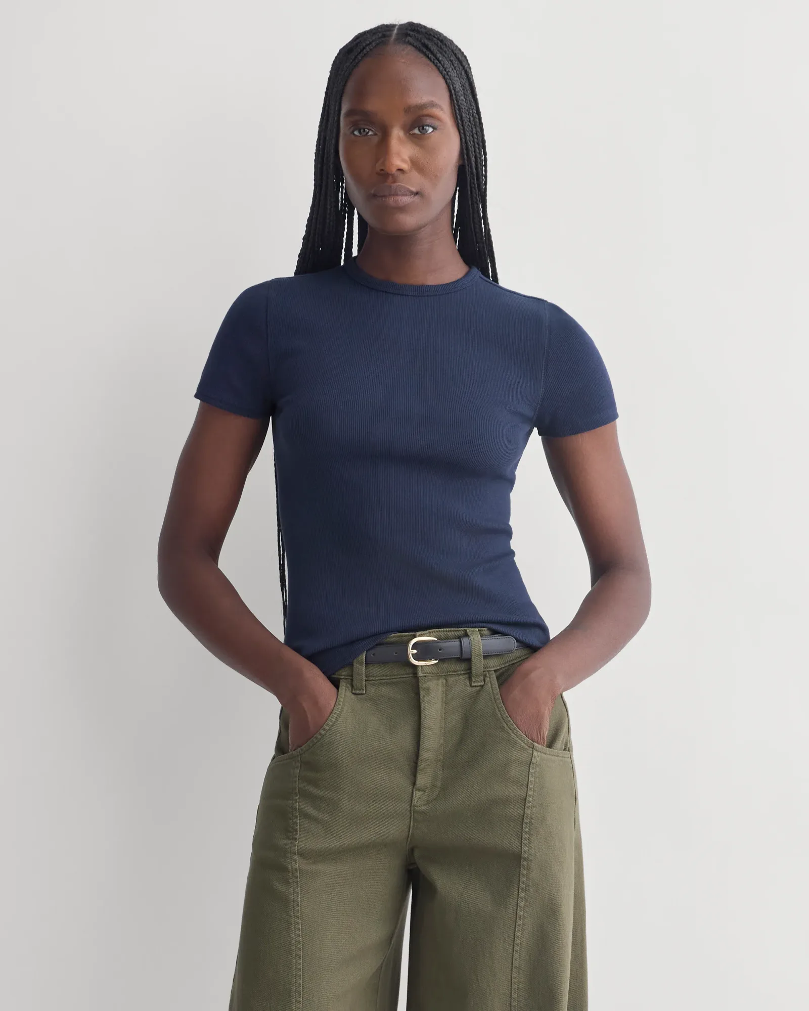 Effortless Rib Short-Sleeve Crew – Navy