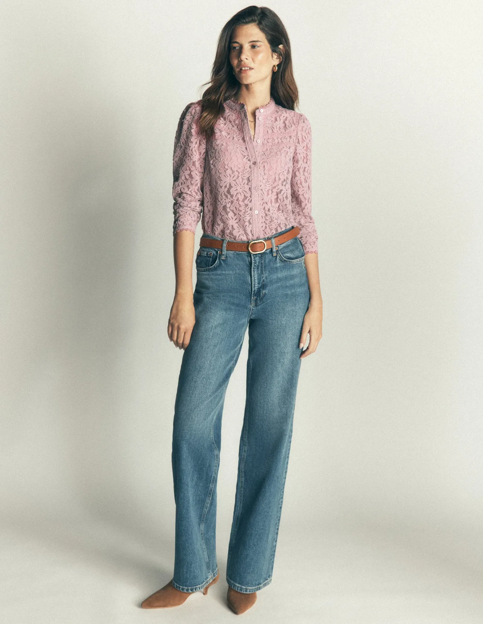 Carmen Lace Trim Insert Top-Pink Violet
