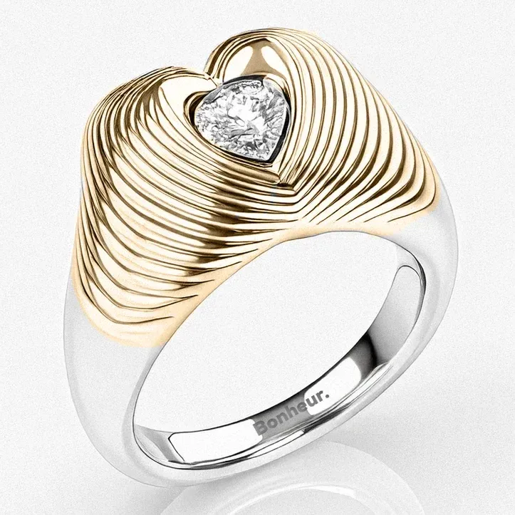 Emmeline Clear Quartz Chunky Heart Ring – 18k Gold Plated / 8