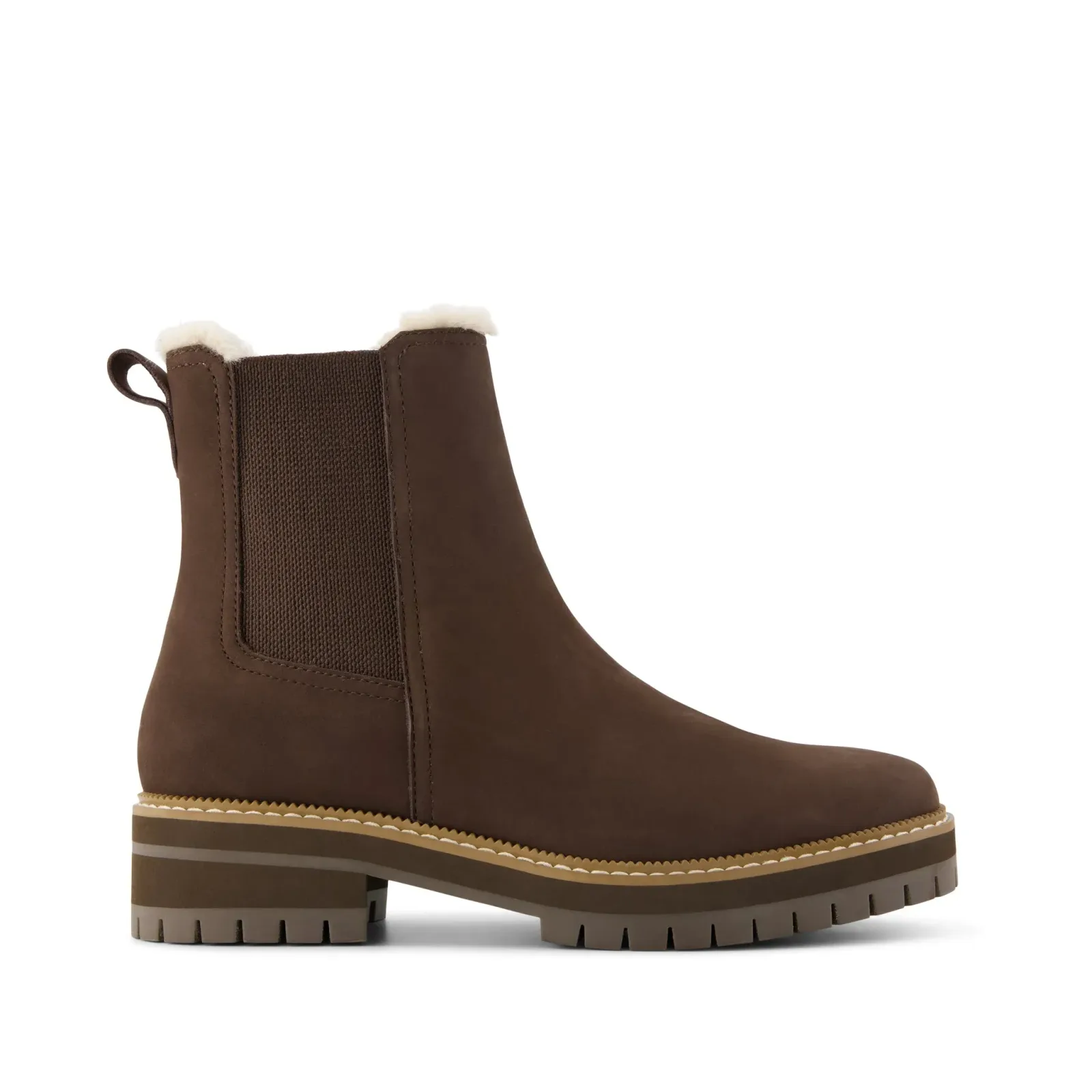 Womens Bennet Boot Water Resistant Chocolate Brown Nubuck Leather w/ Faux Fur
