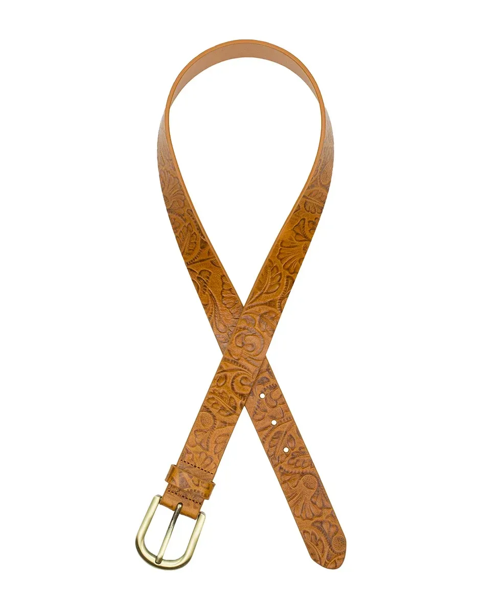 Vietri Belt – Brazilian Supple Tooled – Light Tan