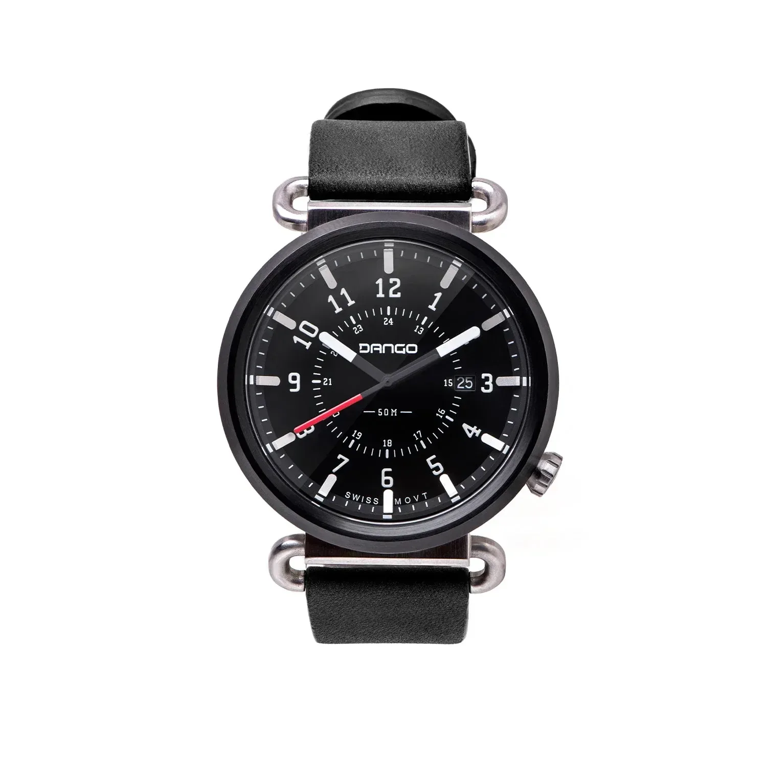 TK-01 – Trek Watch with Italian Leather Strap – Jet Black