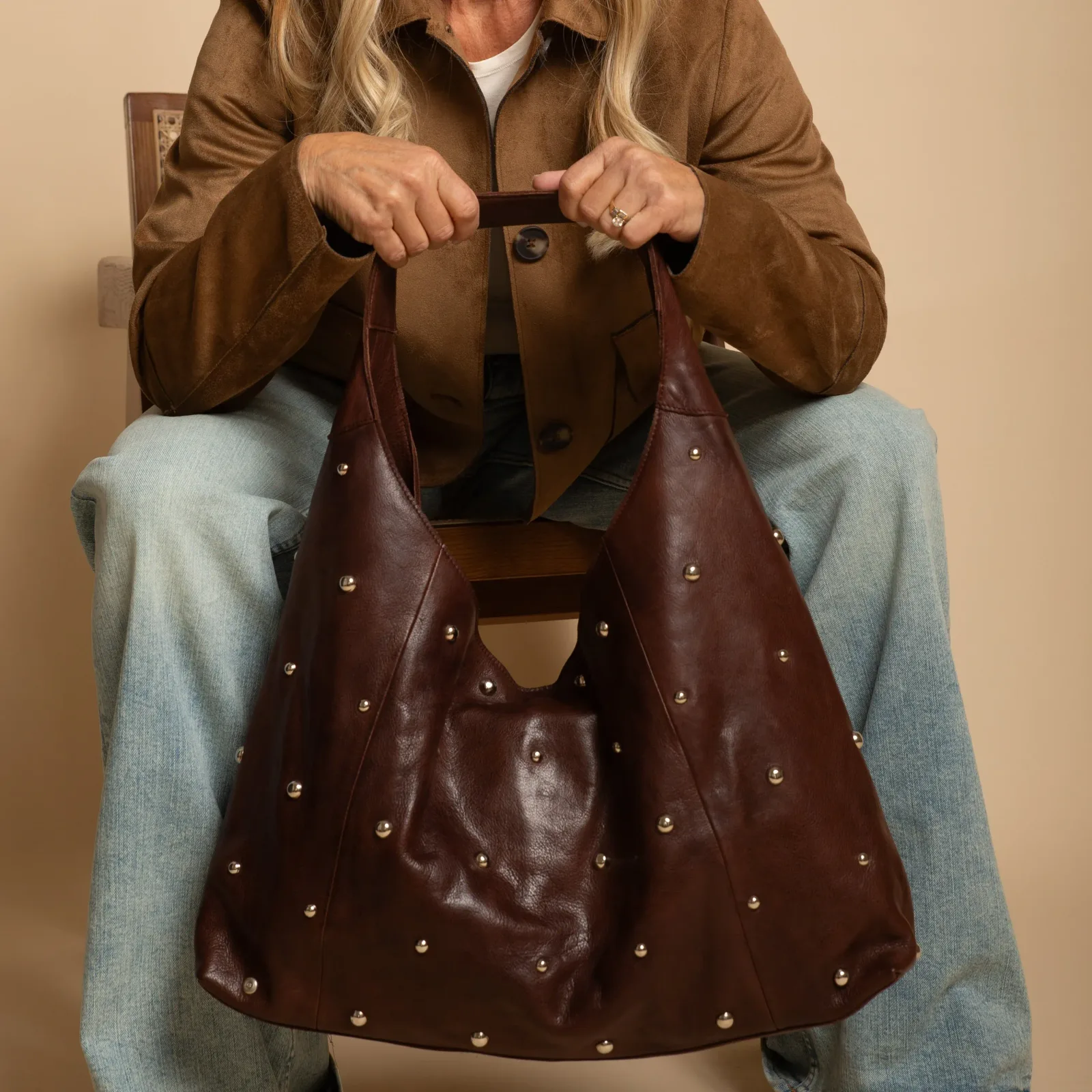 Lindsey Studded Leather Tote Bag