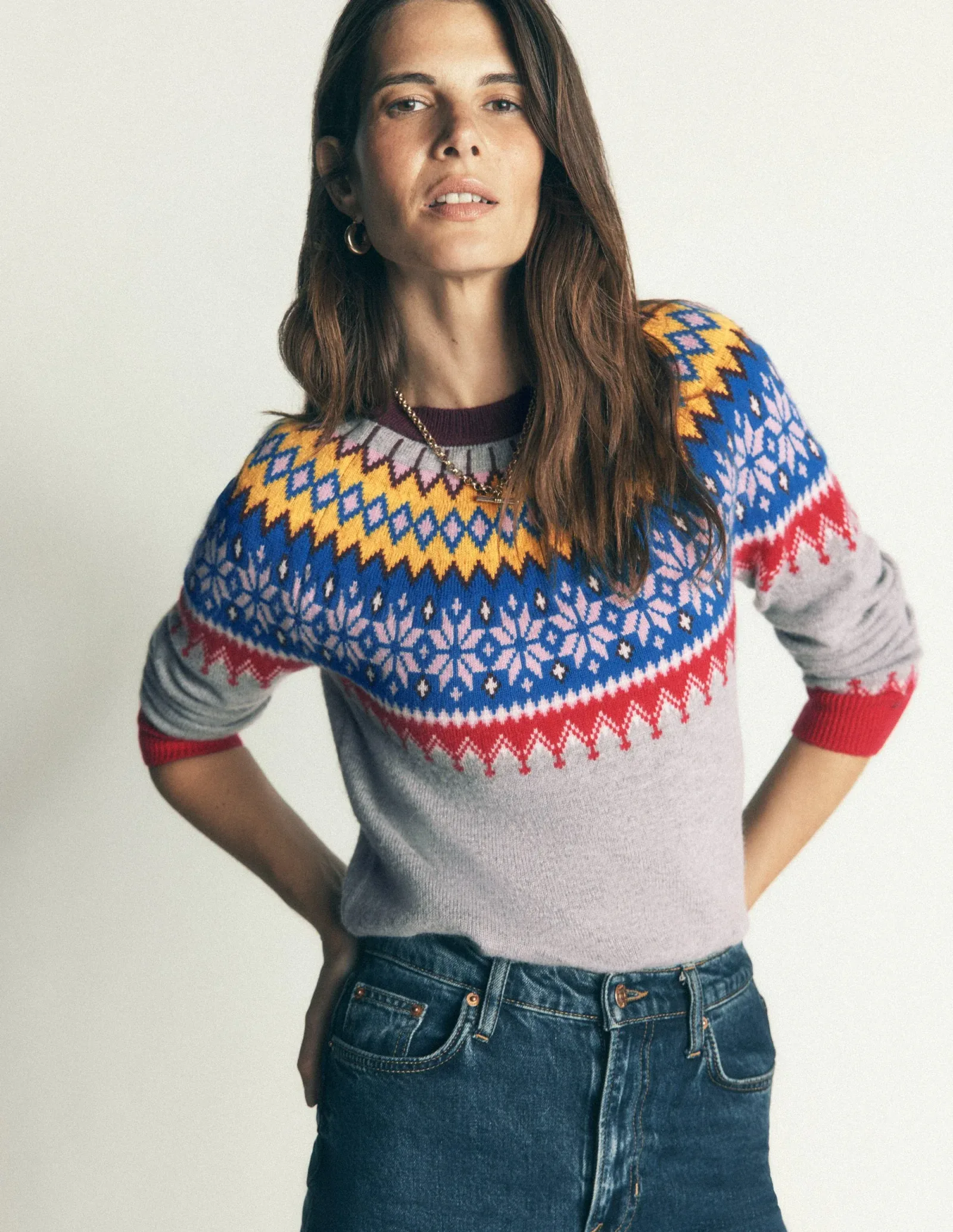 Edie Fair Isle Sweater-Grey fair isle