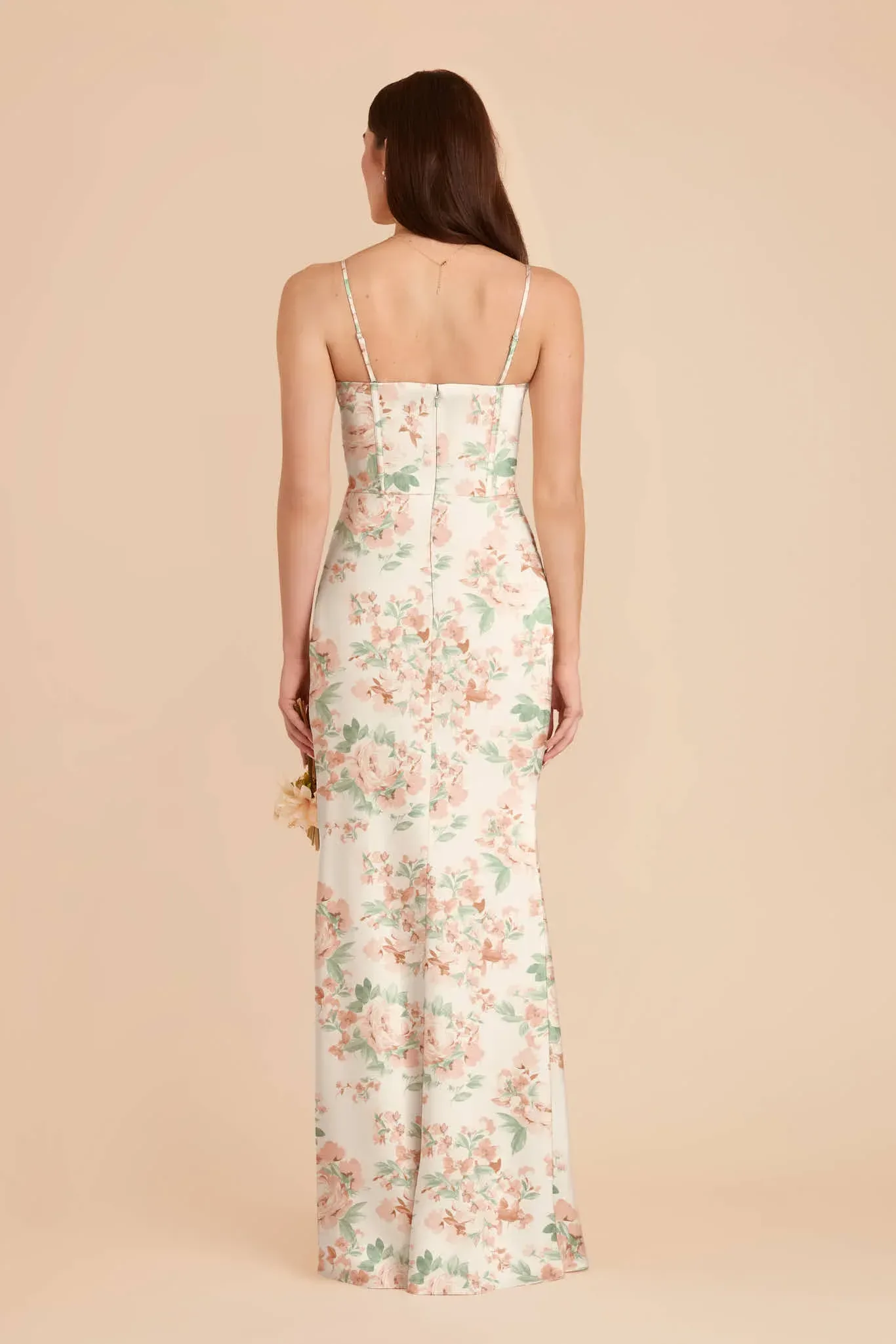 Carrie Matte Satin Dress – Dusty Apricot Peonies