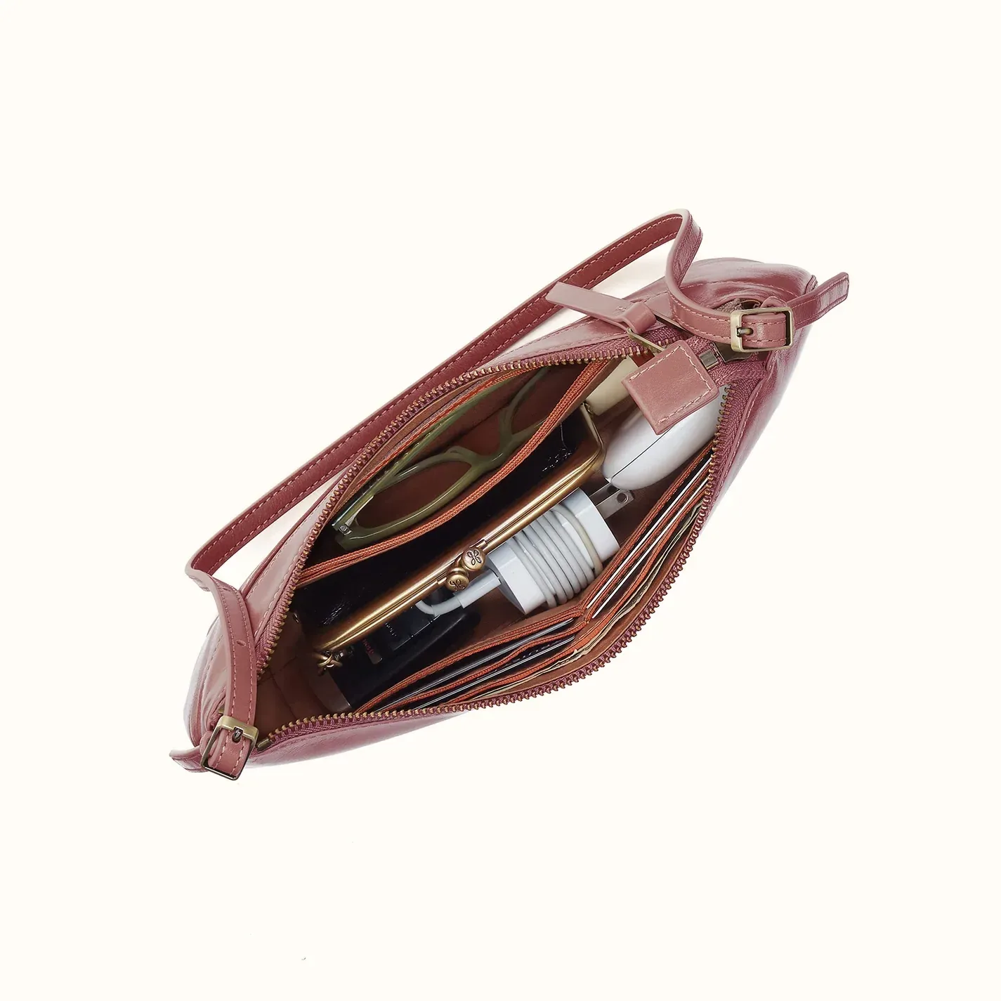 Scottie Slim Shoulder In Polished Leather – Rosewood