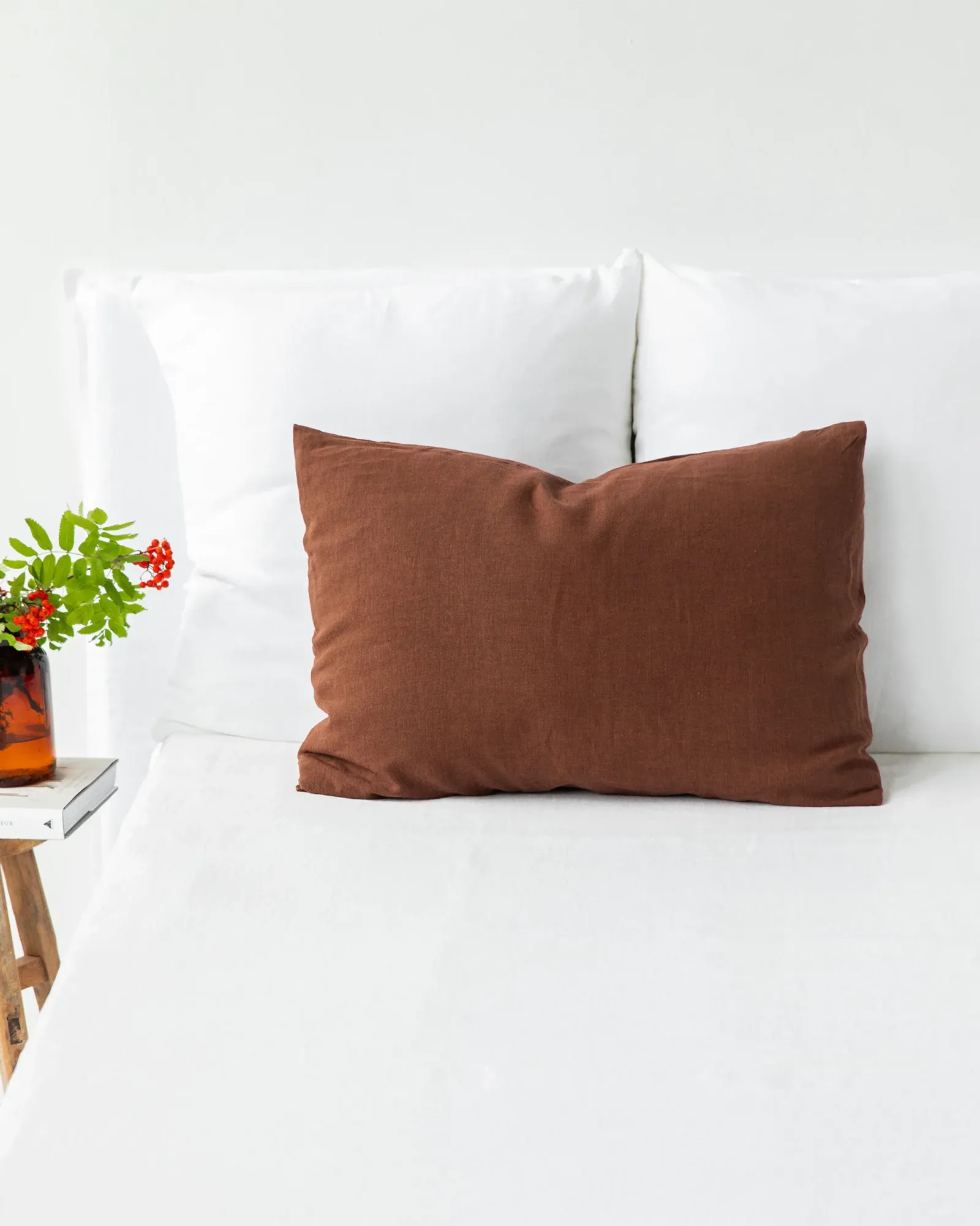 Chocolate brown linen pillowcase