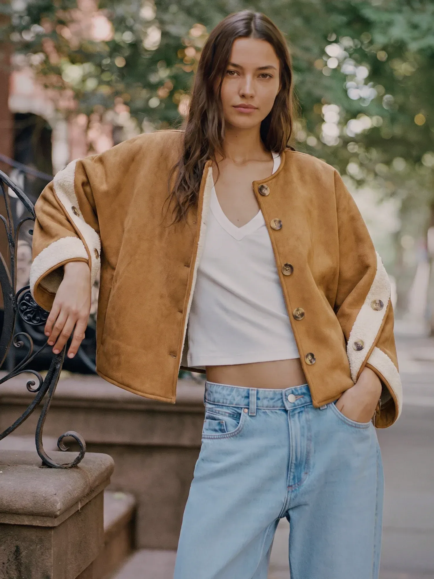 Reversible Suede Sherpa Jacket