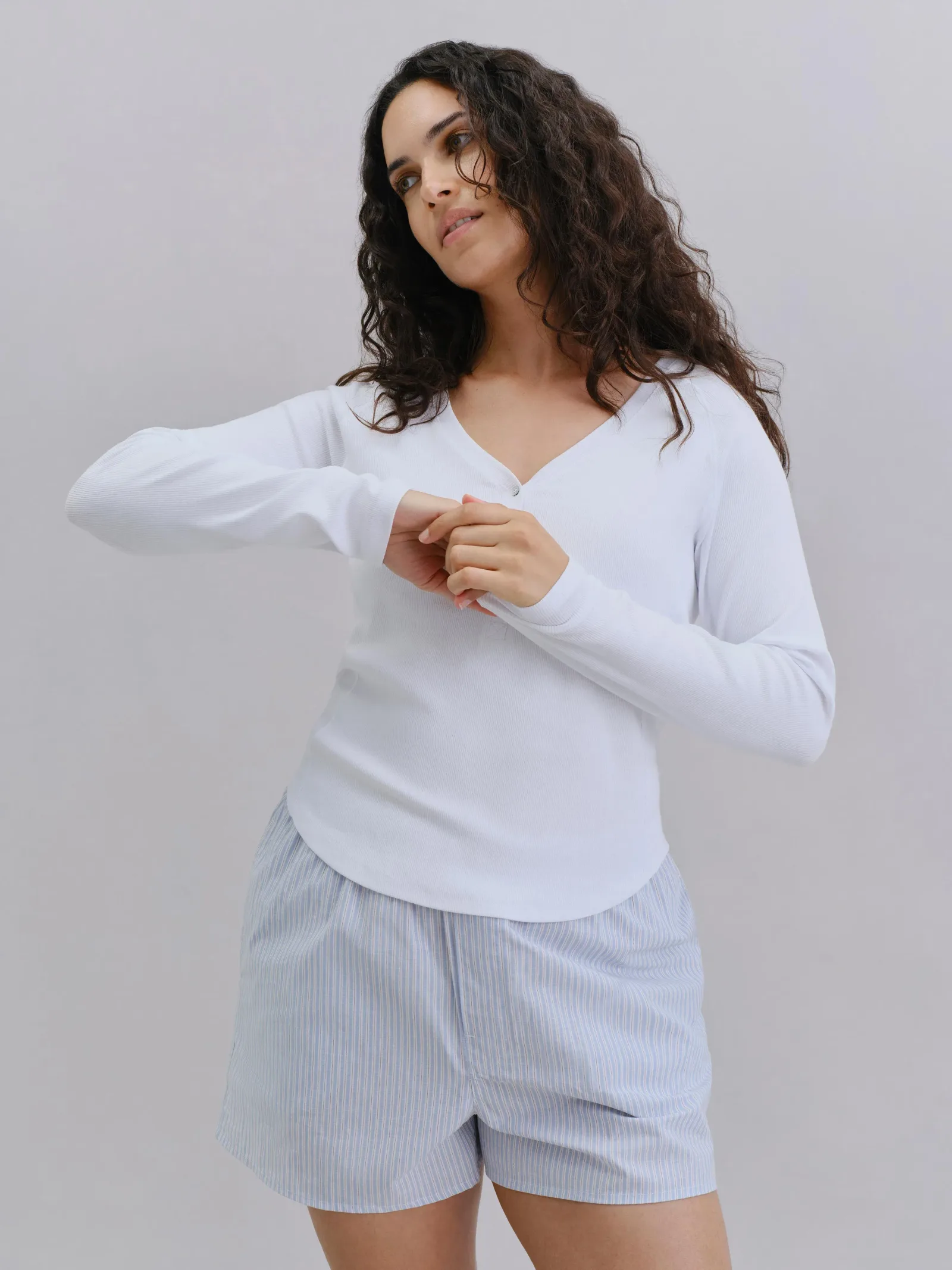 White Henley Long Sleeve Top