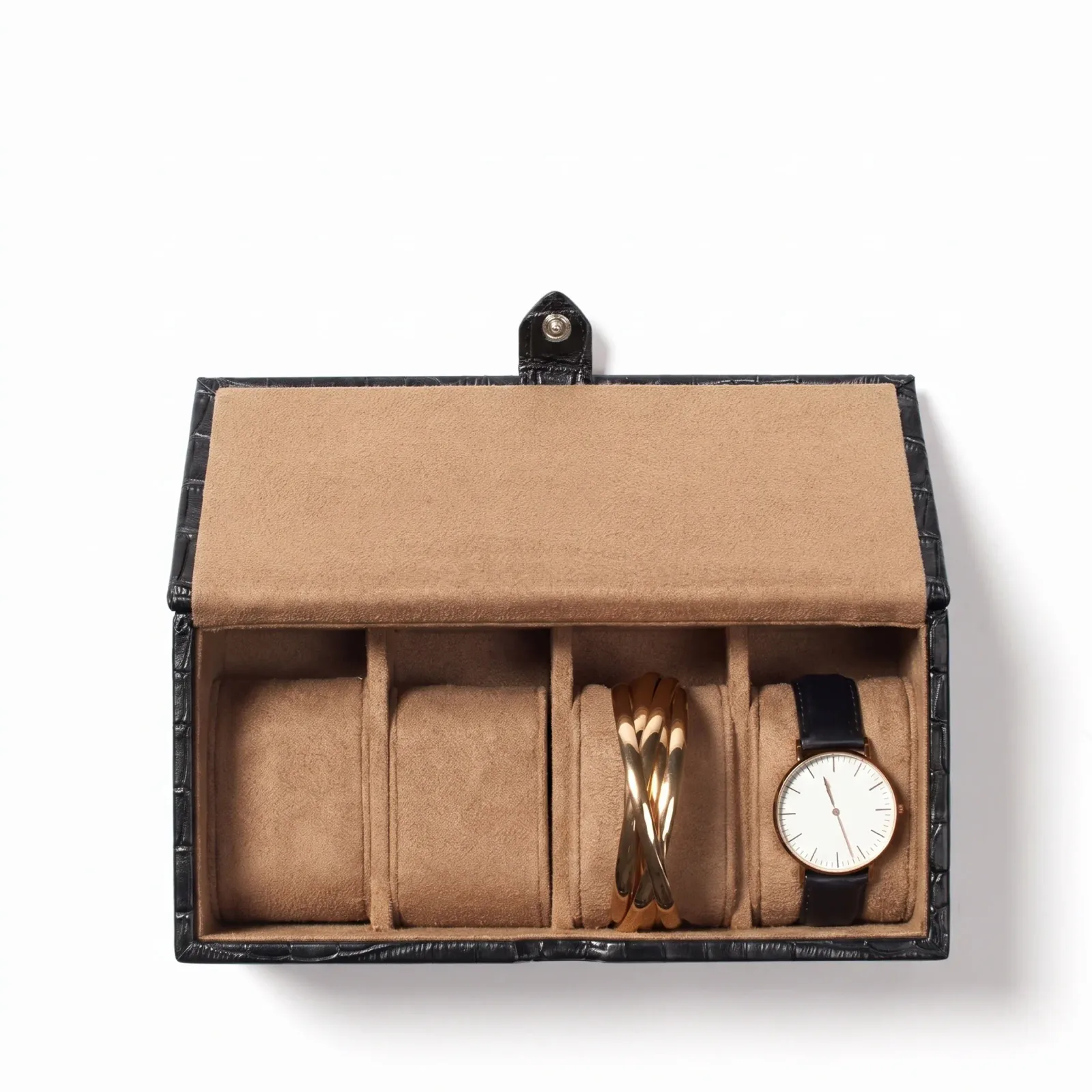 Watch & Bracelet Box Black Croc