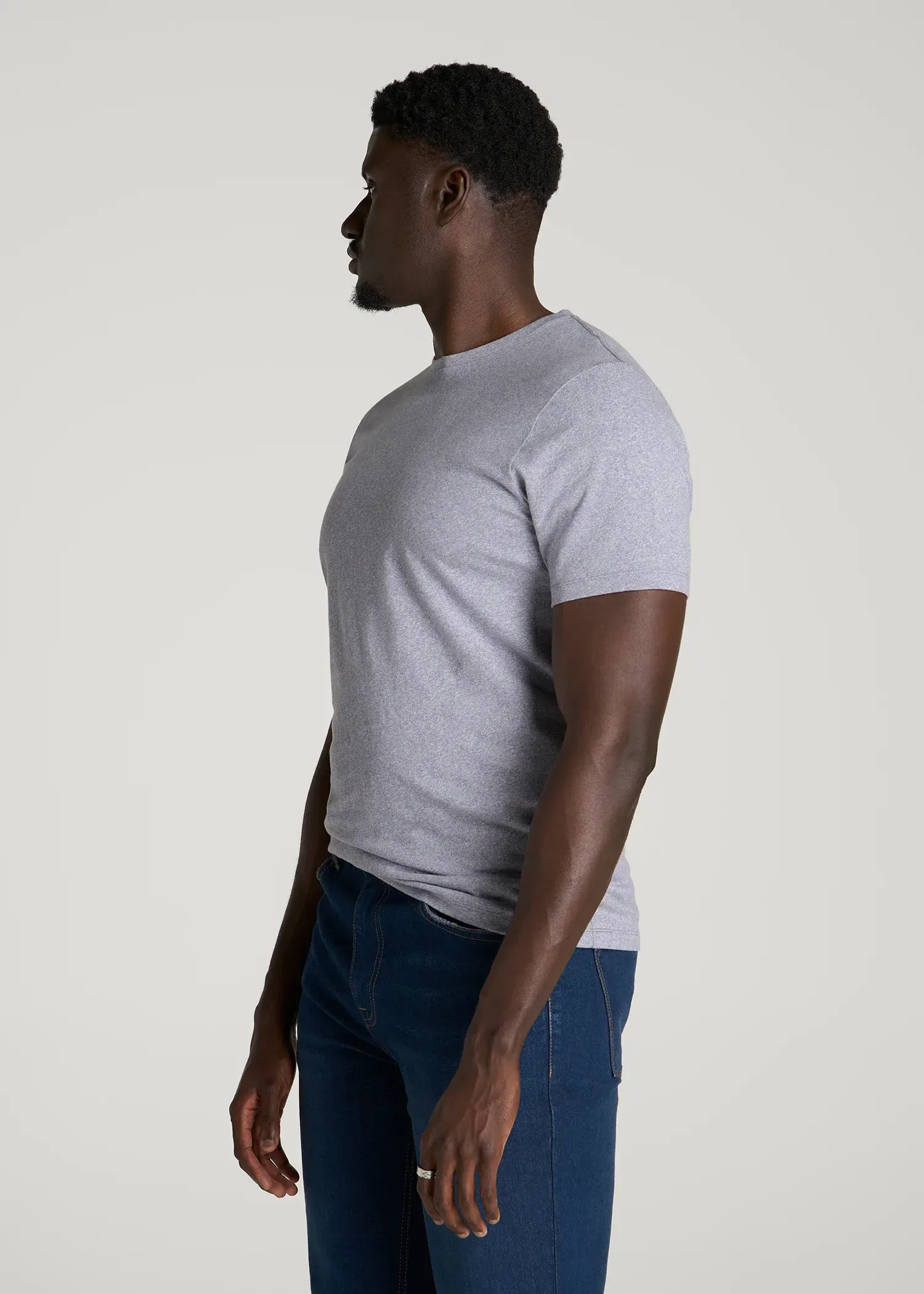 Core Cotton Crewneck Tee for Tall Men in Blue Granite Melange