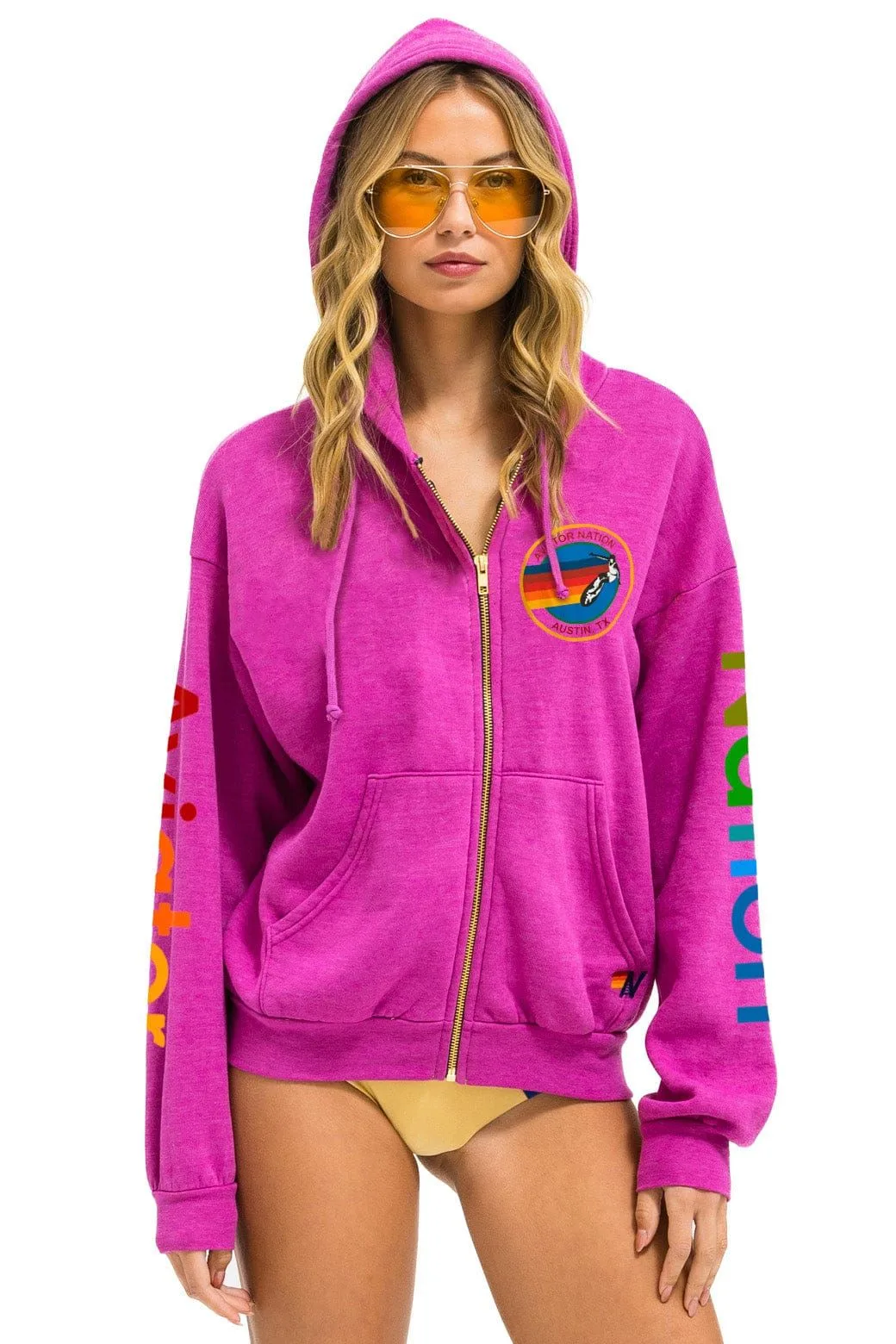 AVIATOR NATION Austin Relaxed Zip Hoodie – Magenta