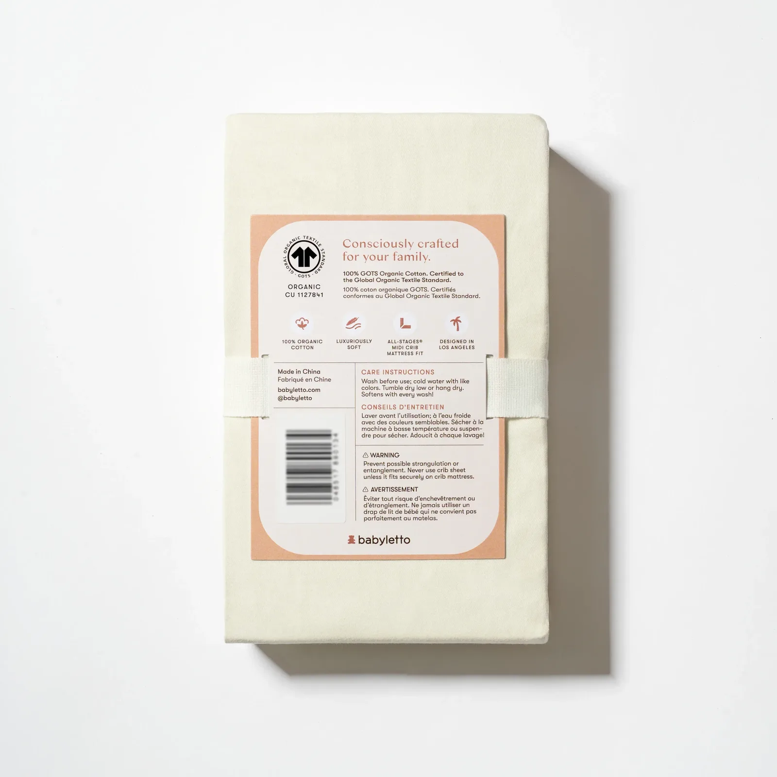 All-Stages Midi Crib Sheet in GOTS Certified Organic Brushed Cotton